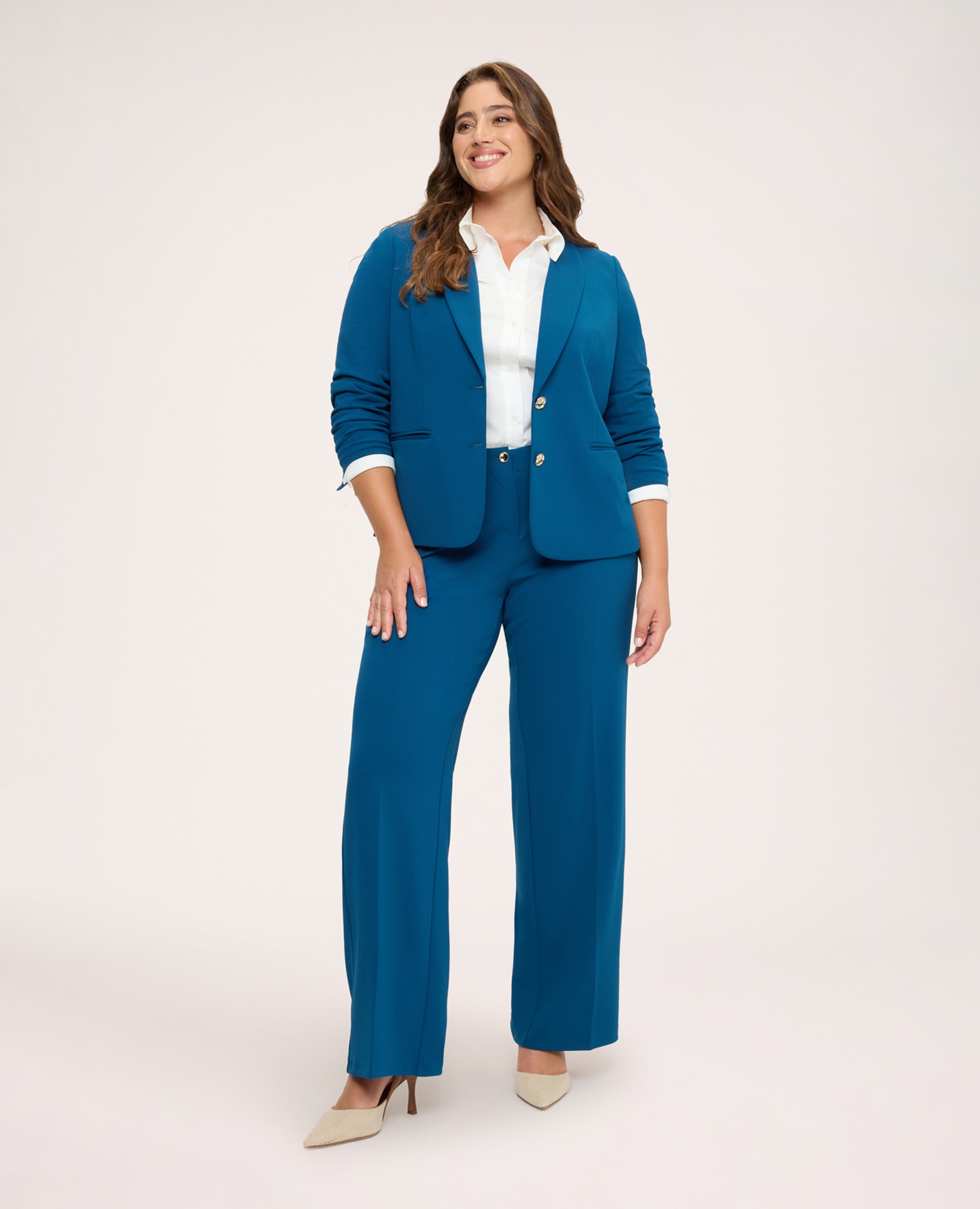 Pantalones de mujer wide leg en tejido stretch ajuste y diseño para el máximo confort - Fiorella Rubino - Turquesa Turquesa-1
