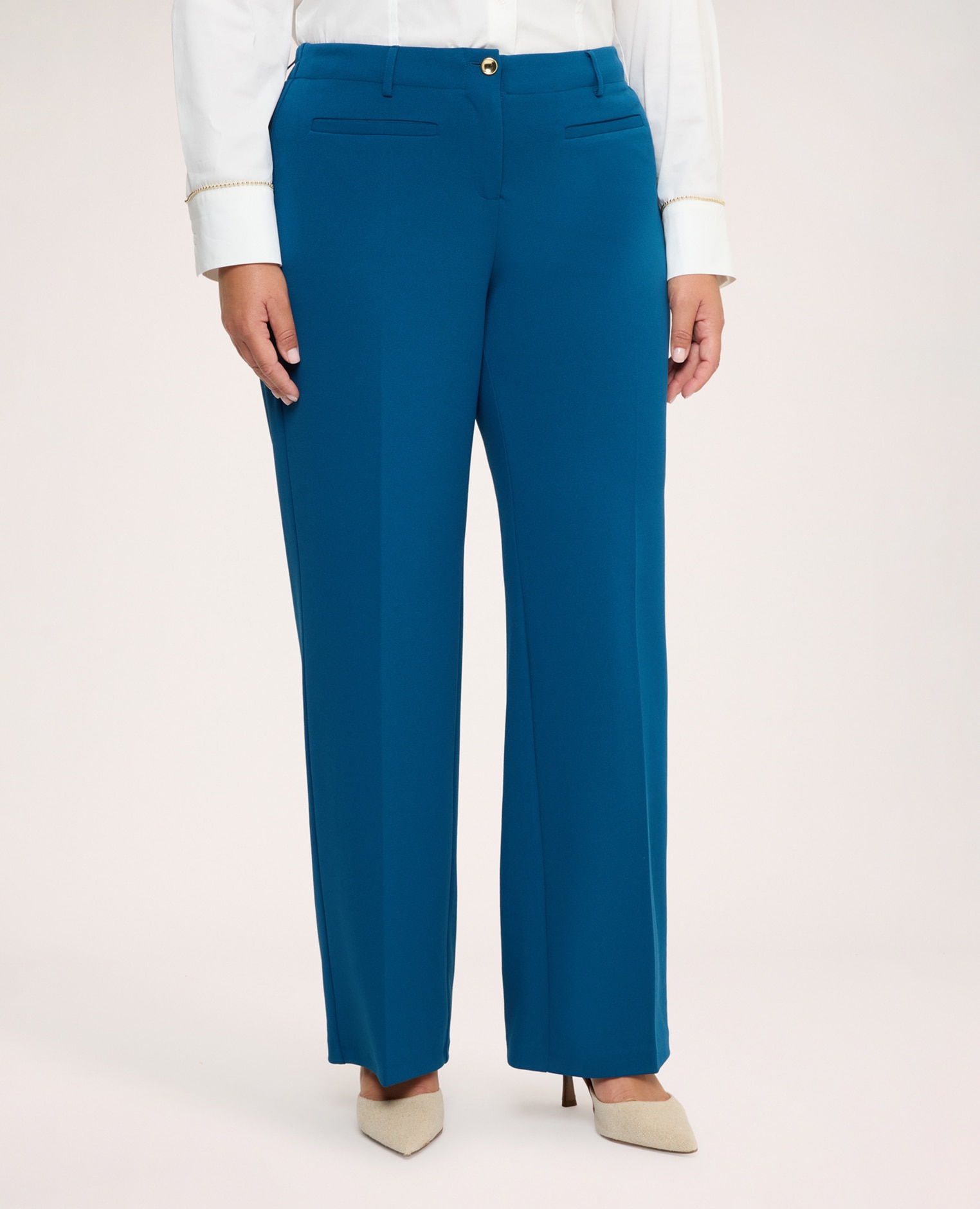 Pantalones de mujer wide leg en tejido stretch ajuste y diseño para el máximo confort - Fiorella Rubino - Turquesa Turquesa-3