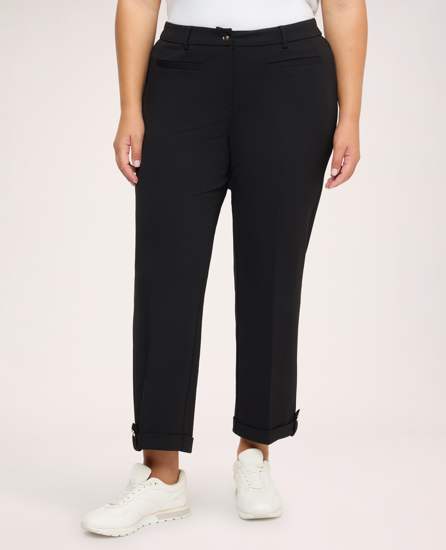 Pantalones de mujer cropped con dobladillo y botón ajuste y diseño para el máximo confort - Fiorella Rubino - Negro Negro-3