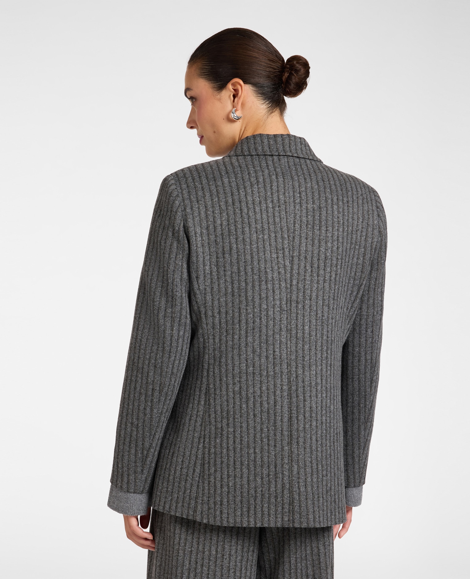 Blazer de mujer jacquard de rayas ajuste ceñido largo medio - Elena Miró - Gris Gris-2