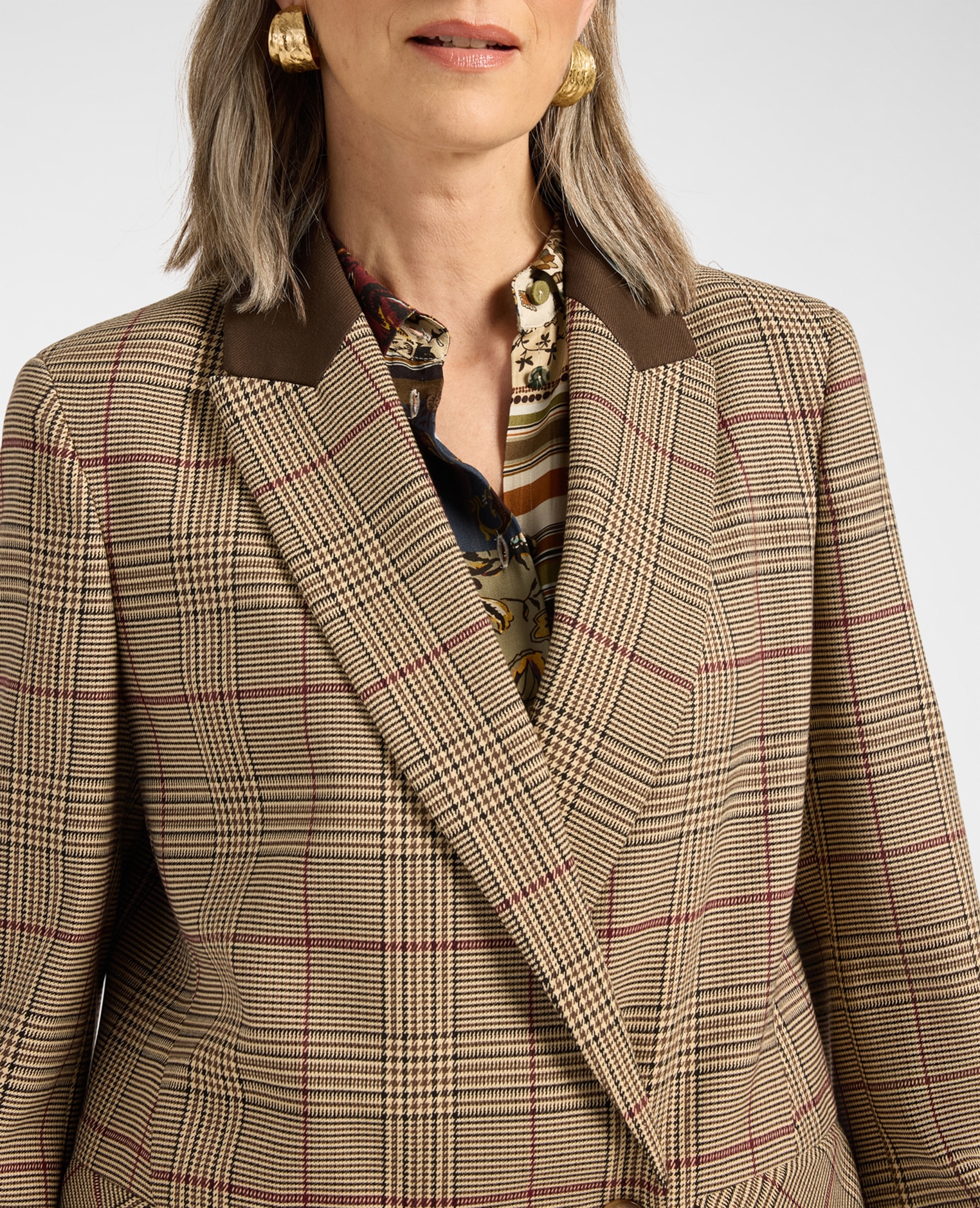 Blazer de mujer cruzado príncipe de gales corte holgado largo medio - Elena Miró - Burdeos Burdeos-3