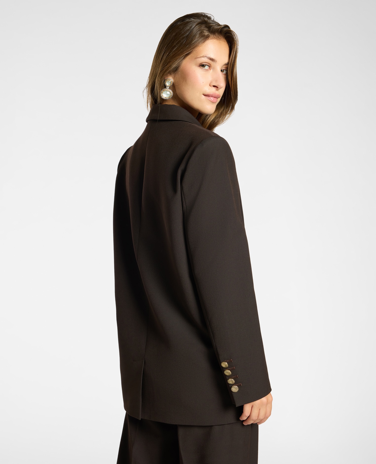 Imagen 2 de Blazer de mujer sastrero en twill mixto de lana largo medio corte holgado tipo saco - Elena Miró - Marrón Marrón