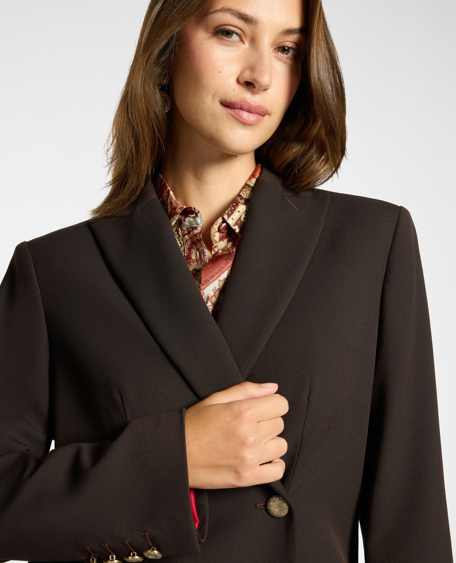 Imagen 4 de Blazer de mujer sastrero en twill mixto de lana largo medio corte holgado tipo saco - Elena Miró - Marrón Marrón