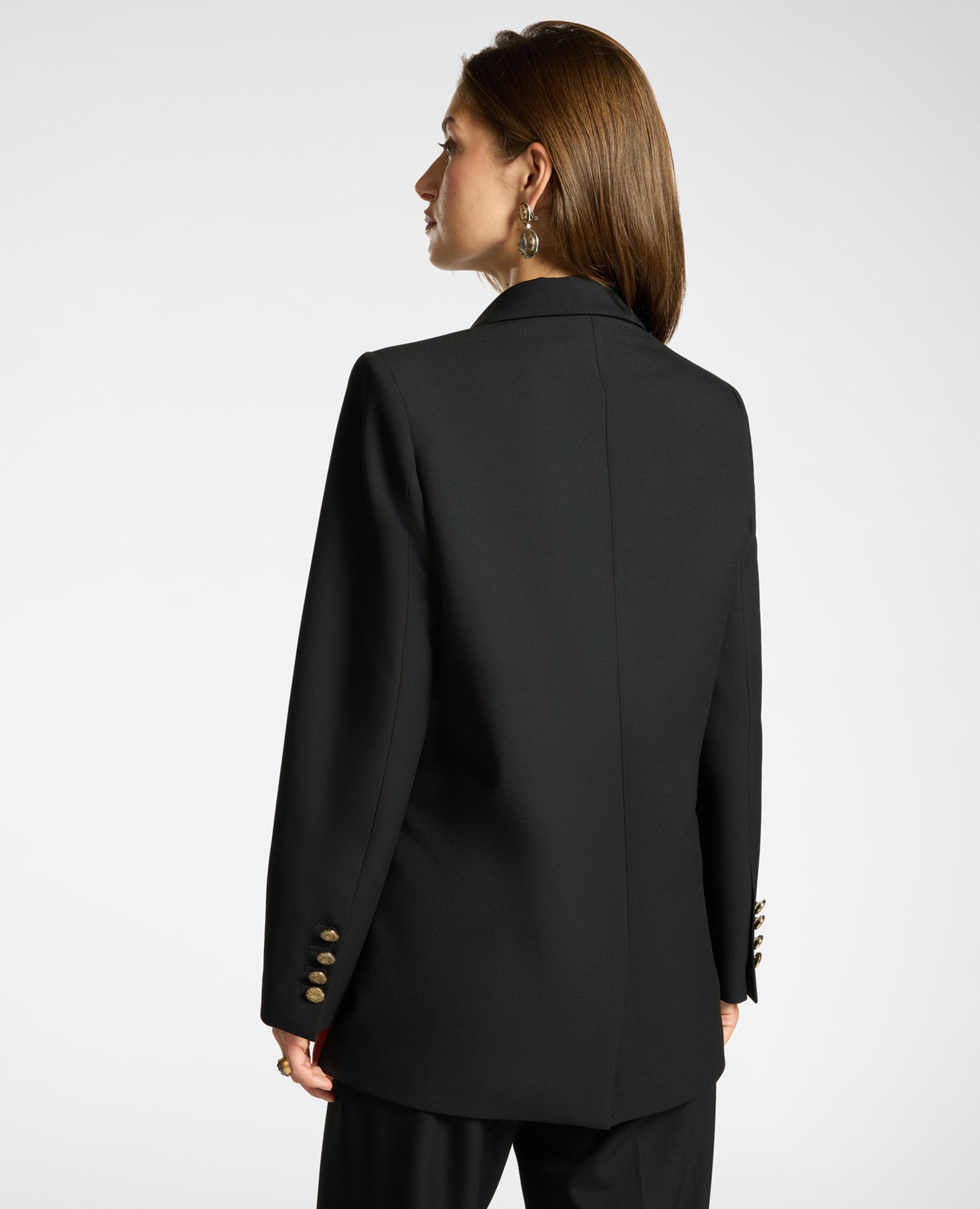 Imagen 2 de Blazer de mujer sastrero en twill mixto de lana largo medio corte holgado tipo saco - Elena Miró - Negro Negro