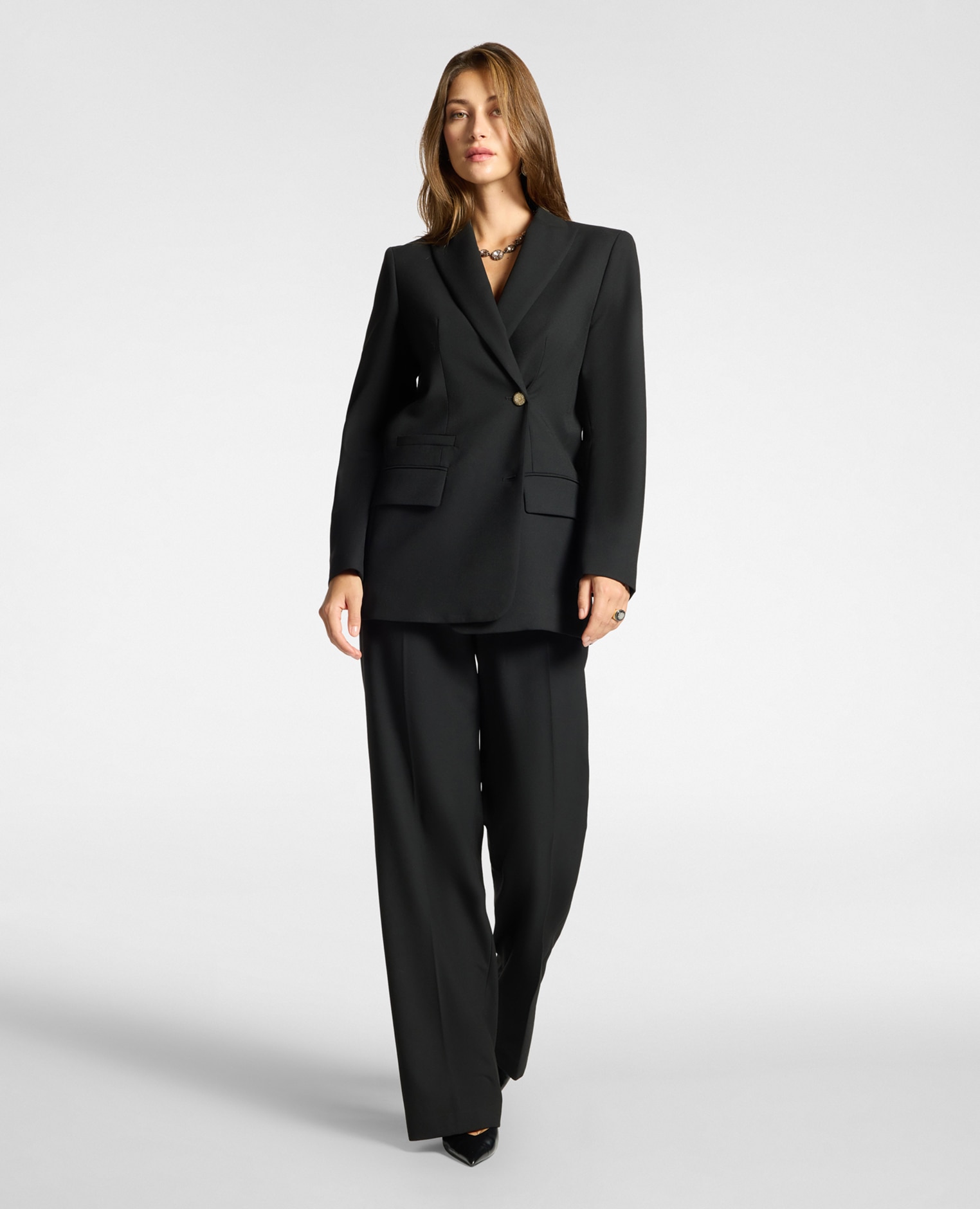 Imagen 3 de Blazer de mujer sastrero en twill mixto de lana largo medio corte holgado tipo saco - Elena Miró - Negro Negro