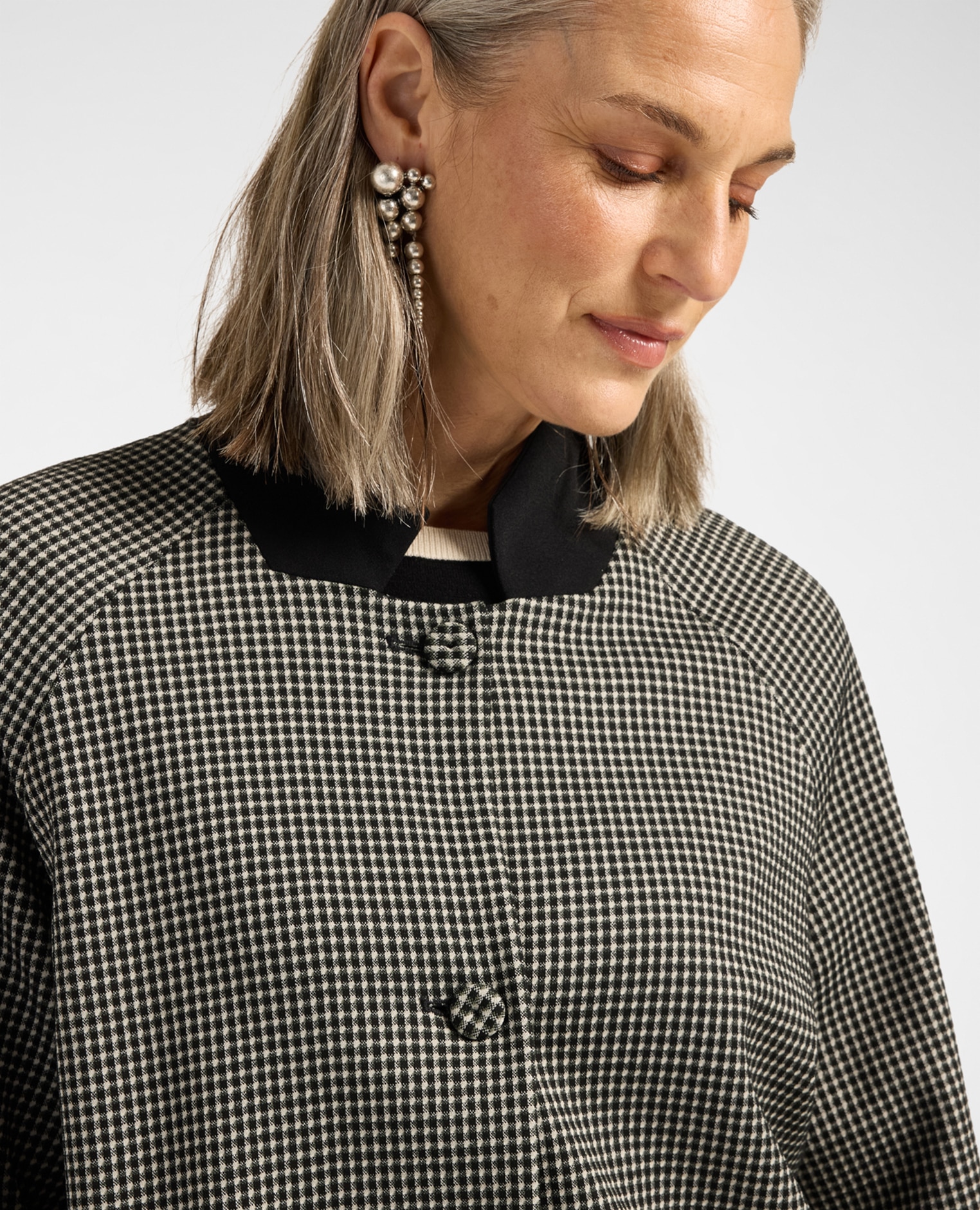 Chaqueta de mujer de fantasía con bordes en contraste ajuste boxy largo medio - Elena Miró - Negro Negro-4