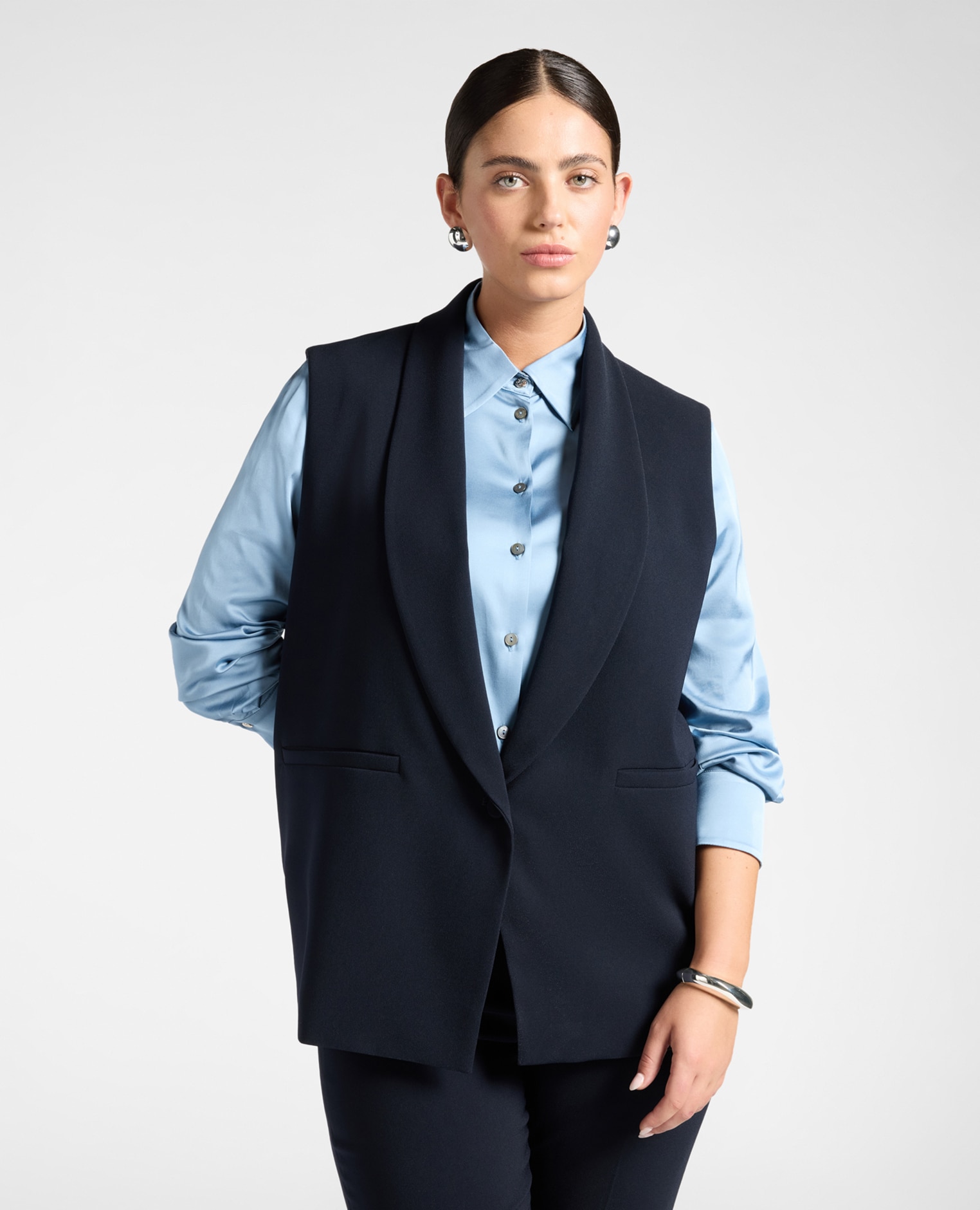 Chaleco de mujer de crepé con solapas largo medio ajuste regular - Elena Miró - Azul Azul-1