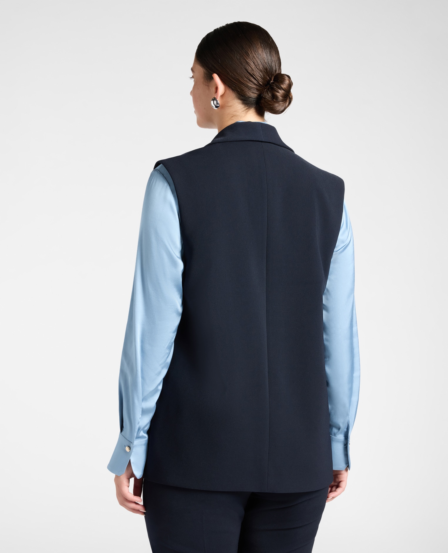 Chaleco de mujer de crepé con solapas largo medio ajuste regular - Elena Miró - Azul Azul-2