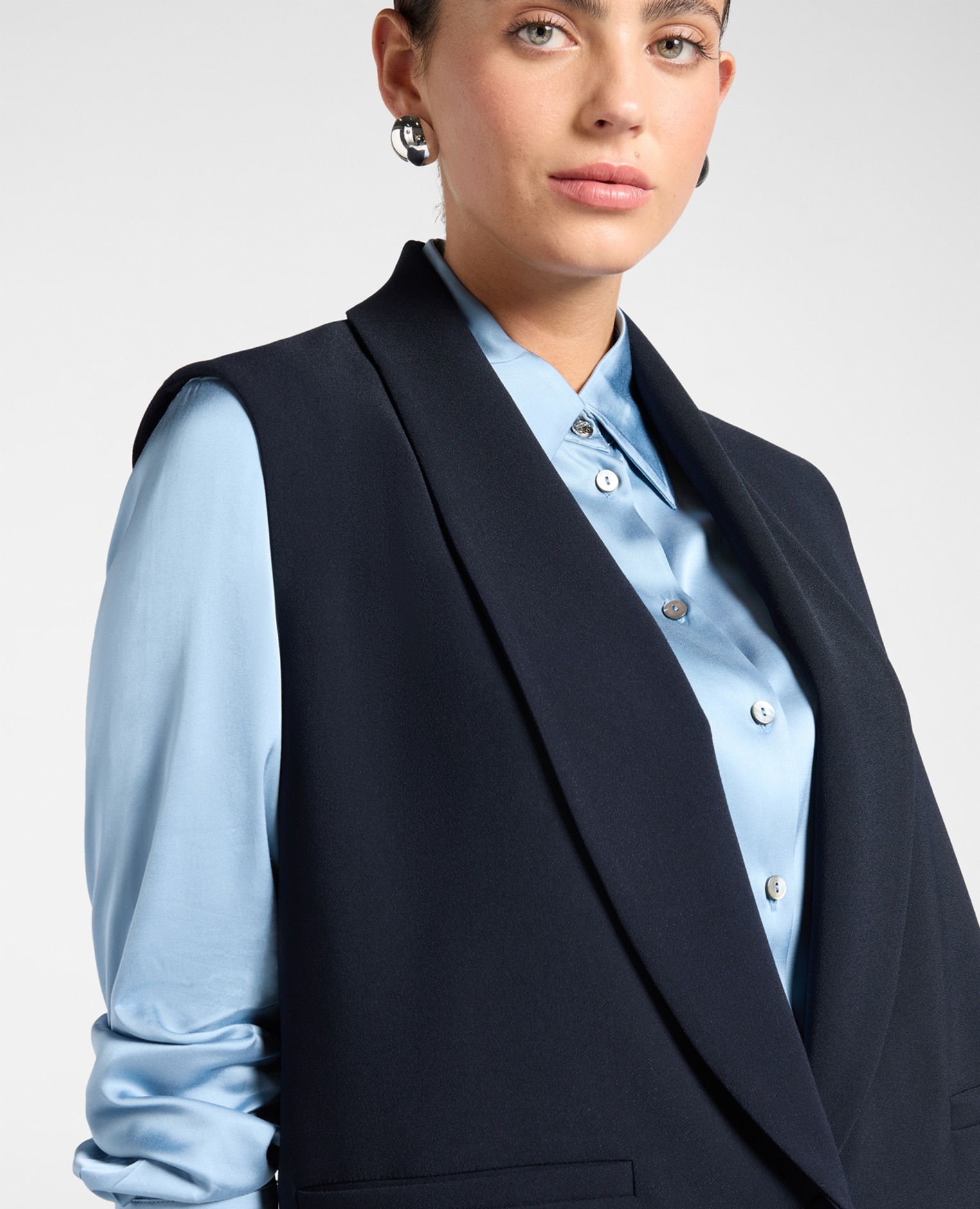 Chaleco de mujer de crepé con solapas largo medio ajuste regular - Elena Miró - Azul Azul-4