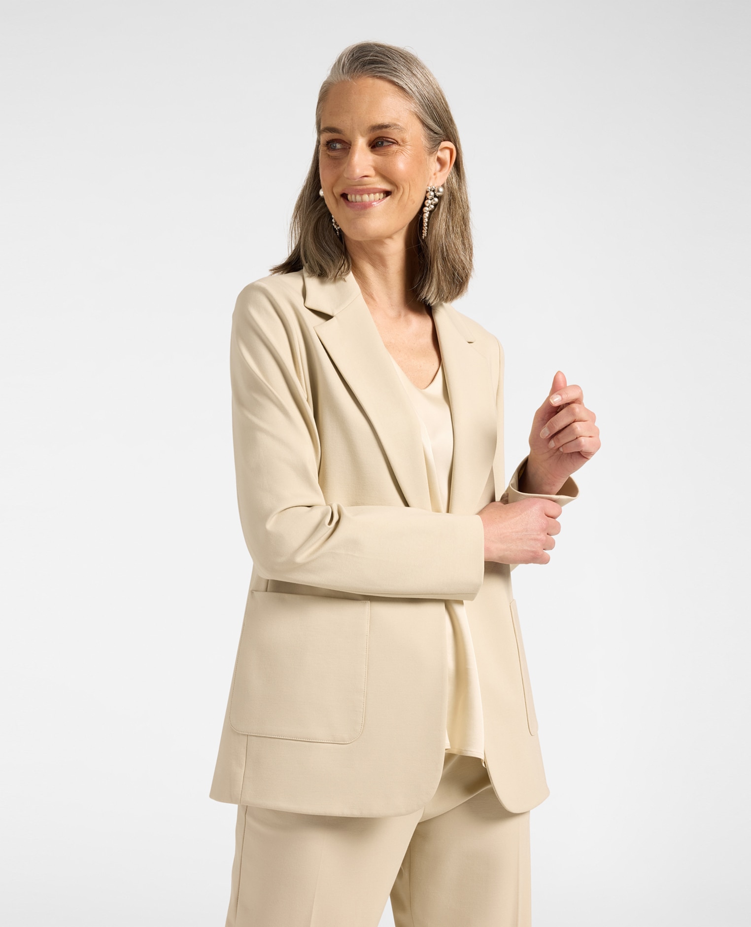 Imagen 1 de Blazer de mujer mezcla viscosa un botón ajuste entallado largo medio con cierre de botón - Elena Miró - Beige Beige