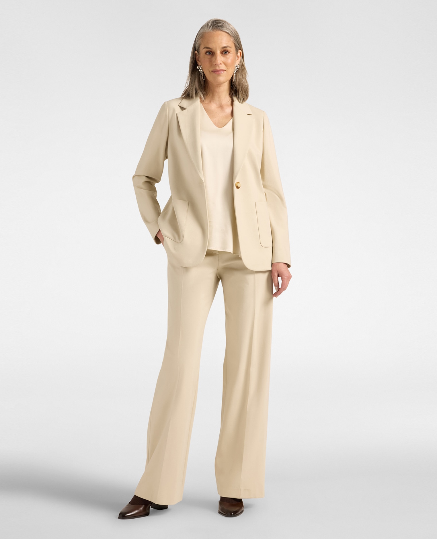 Imagen 3 de Blazer de mujer mezcla viscosa un botón ajuste entallado largo medio con cierre de botón - Elena Miró - Beige Beige