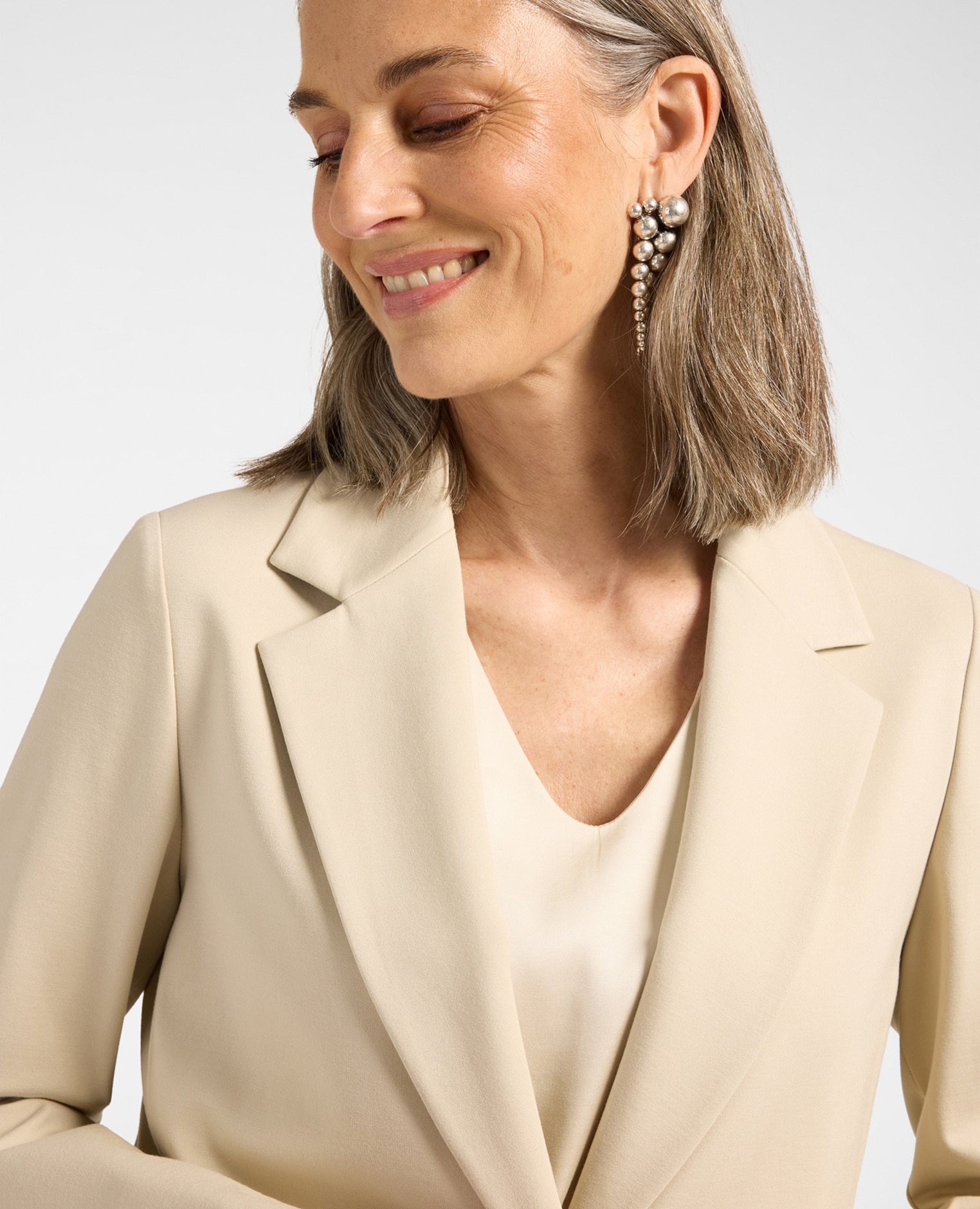 Imagen 4 de Blazer de mujer mezcla viscosa un botón ajuste entallado largo medio con cierre de botón - Elena Miró - Beige Beige