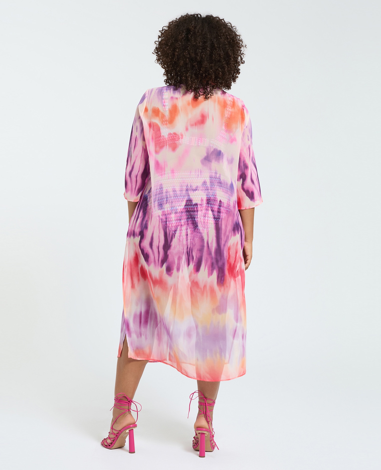 Vestido camisero en georgette tie-dye tejido ligero y semitransparente - Fiorella Rubino - Morado Morado-2