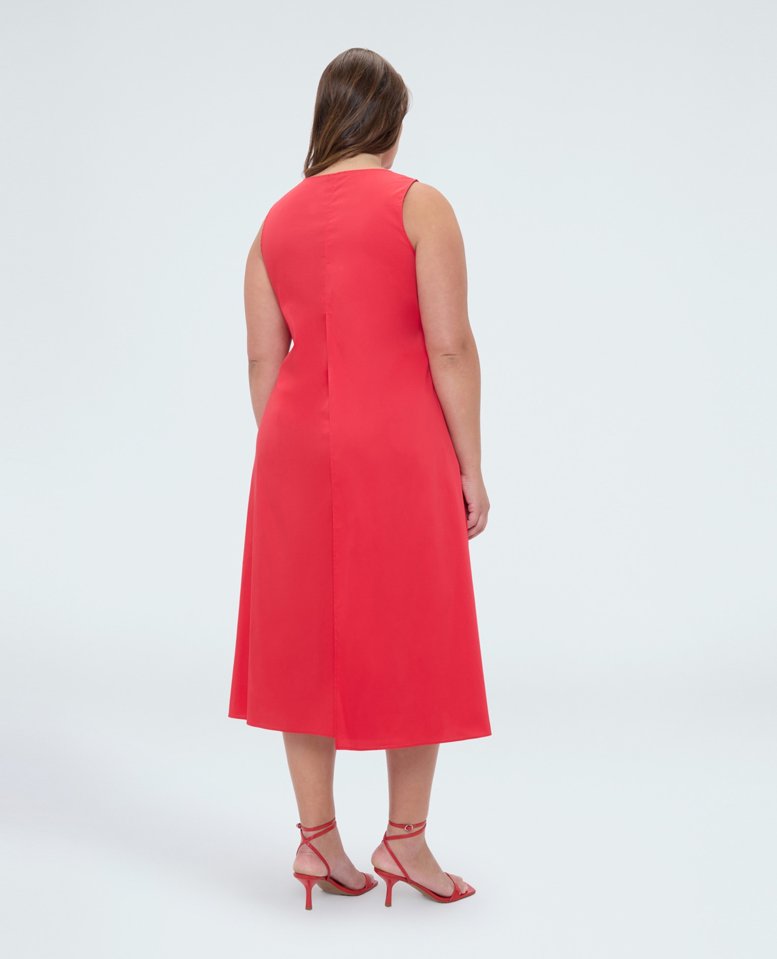 Vestido free línea en a de algodón cuello redondo y largo midi - Fiorella Rubino - Rojo Rojo-2