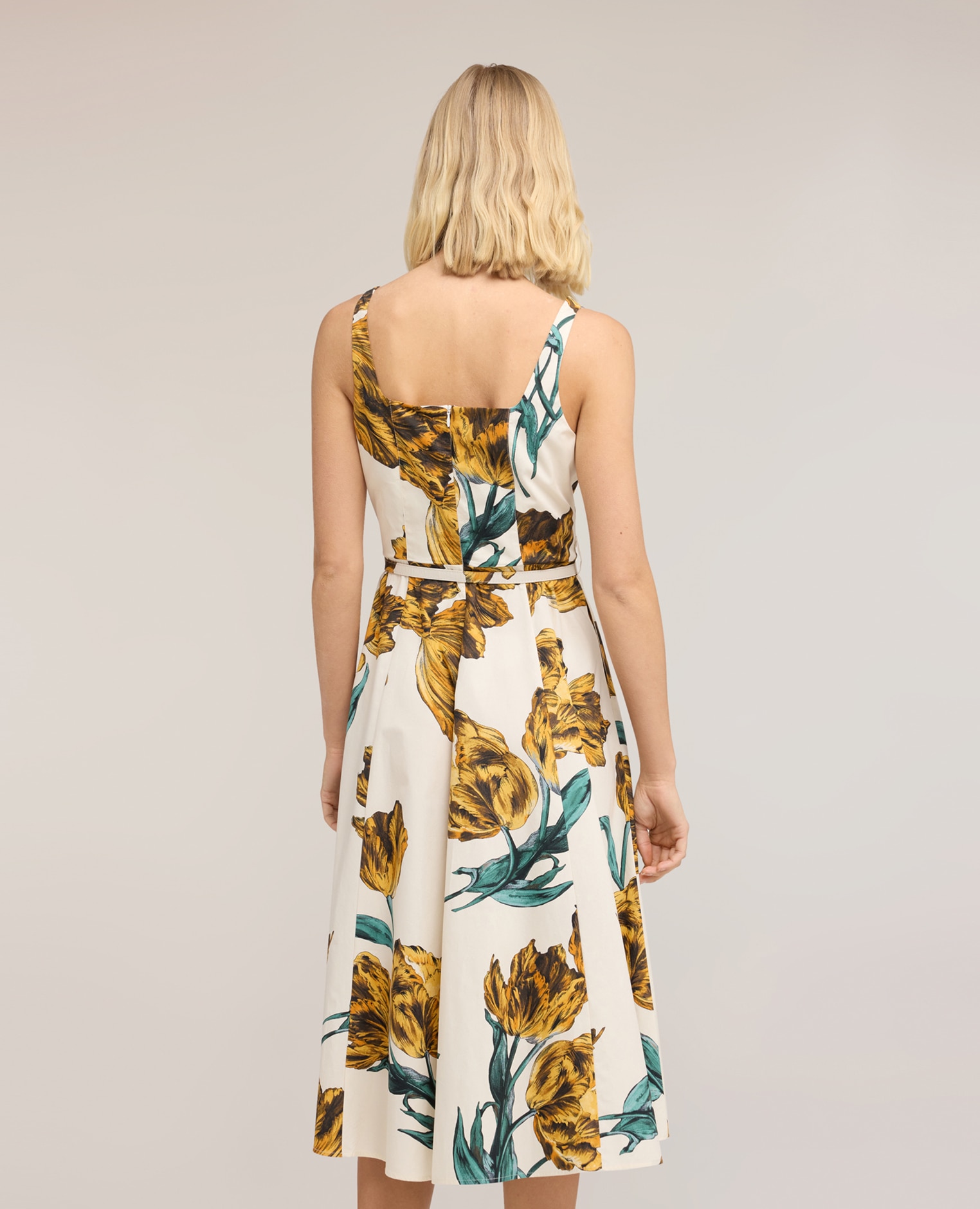 Vestido línea a en popelín con estampado escote cuadrado con tirantes anchos cinturón en la cintura con hebilla - Motivi - Blanco Blanco-2