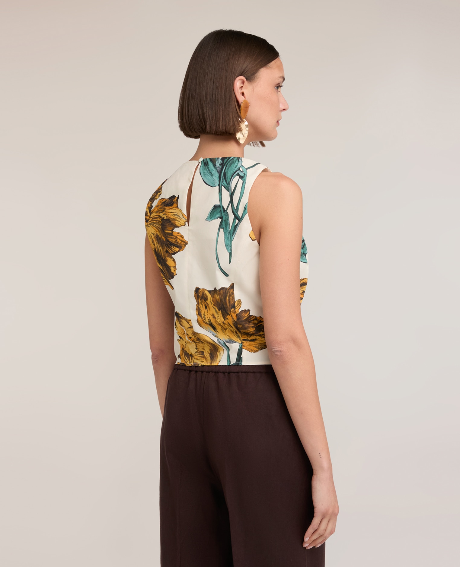 Top de mujer de popelina con estampado floral ajuste entallado cierre con cremallera lateral - Motivi - Blanco Blanco-2