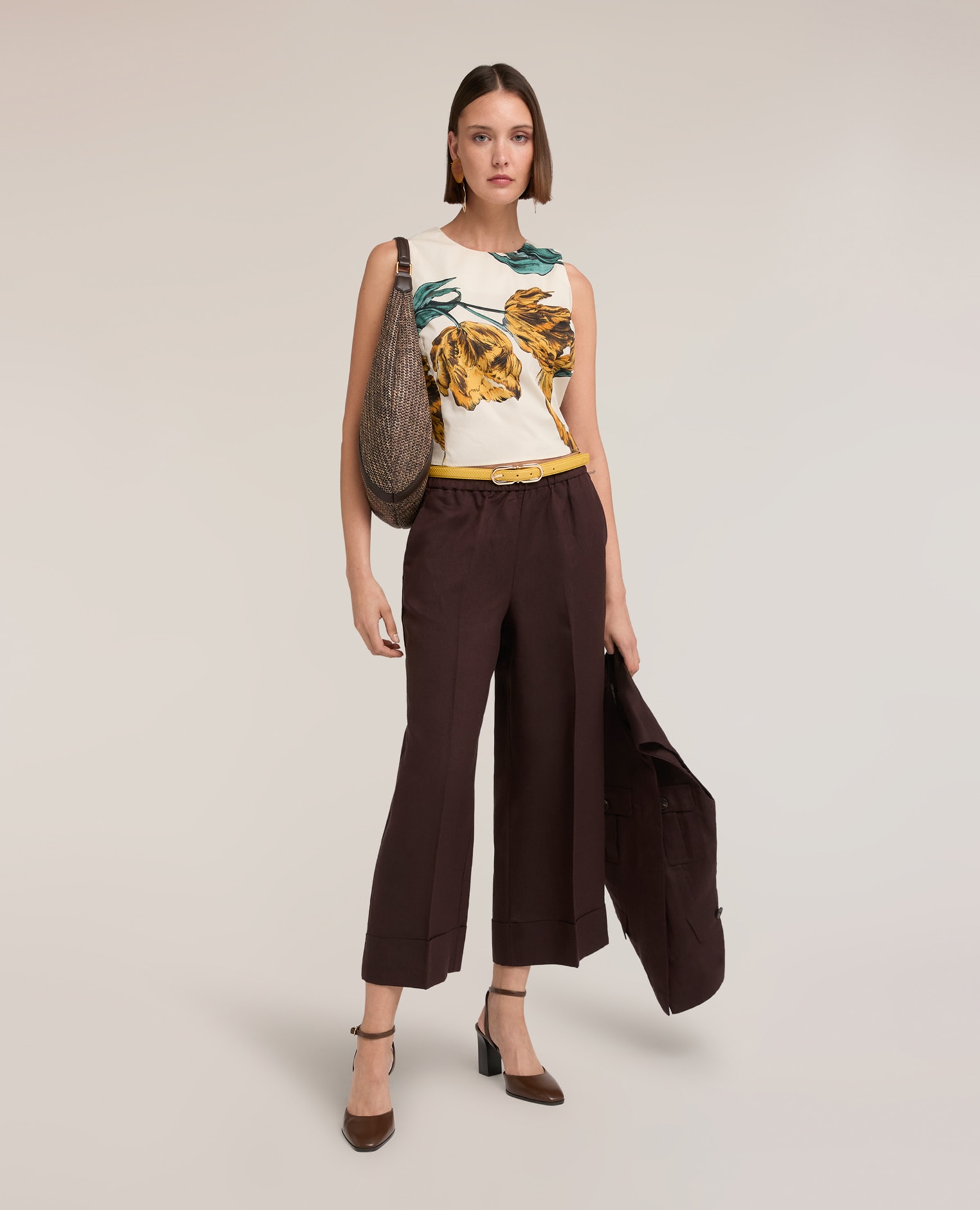 Top de mujer de popelina con estampado floral ajuste entallado cierre con cremallera lateral - Motivi - Blanco Blanco-3