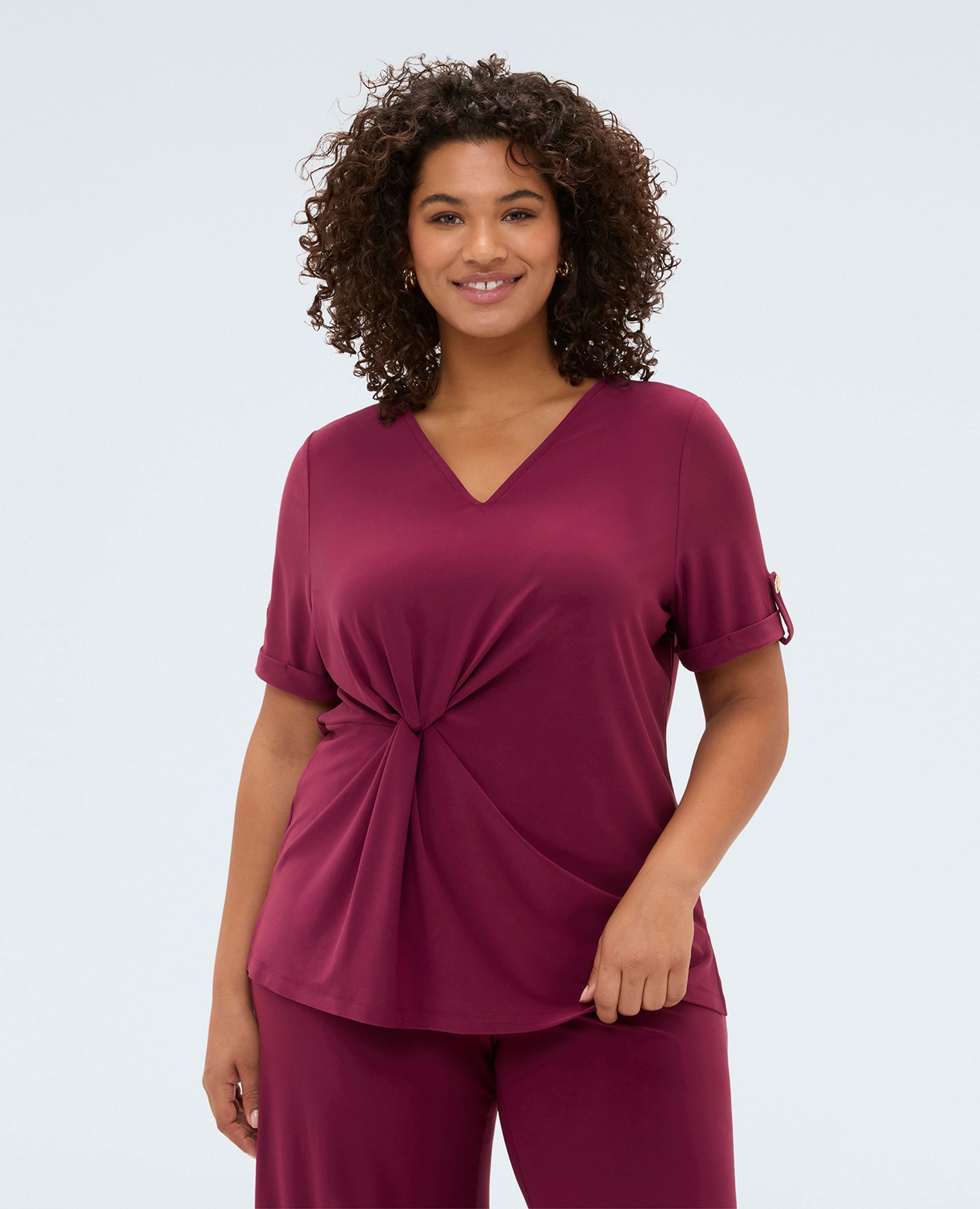 Camiseta de mujer de jersey con drapeado ajuste y diseño para el máximo confort - Fiorella Rubino - Burdeos Burdeos-1