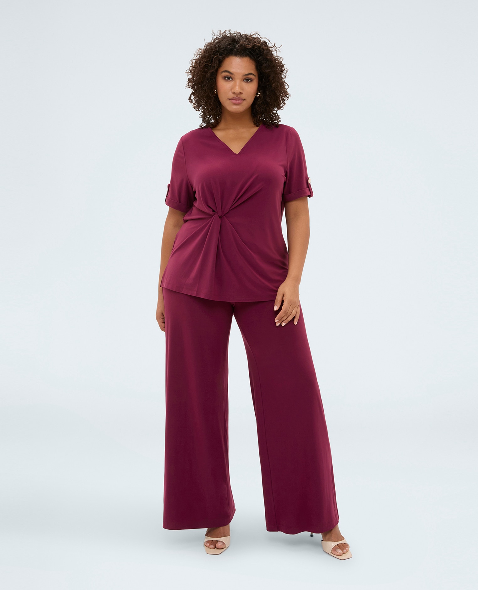 Camiseta de mujer de jersey con drapeado ajuste y diseño para el máximo confort - Fiorella Rubino - Burdeos Burdeos-3