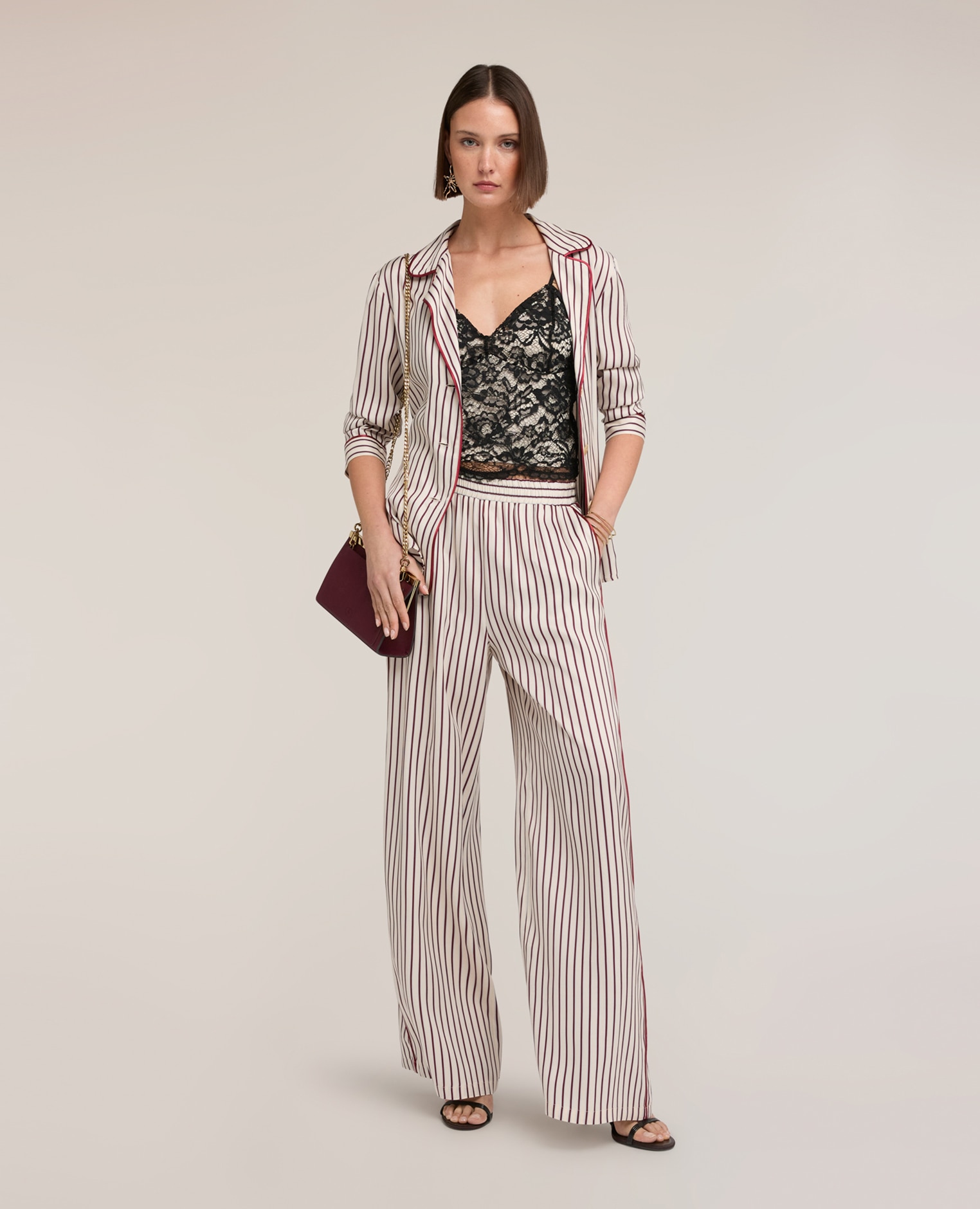 Motivi - Pantalones de mujer palazzo en twill de viscosa ajuste ancho cierre con banda elástica en la cintura.