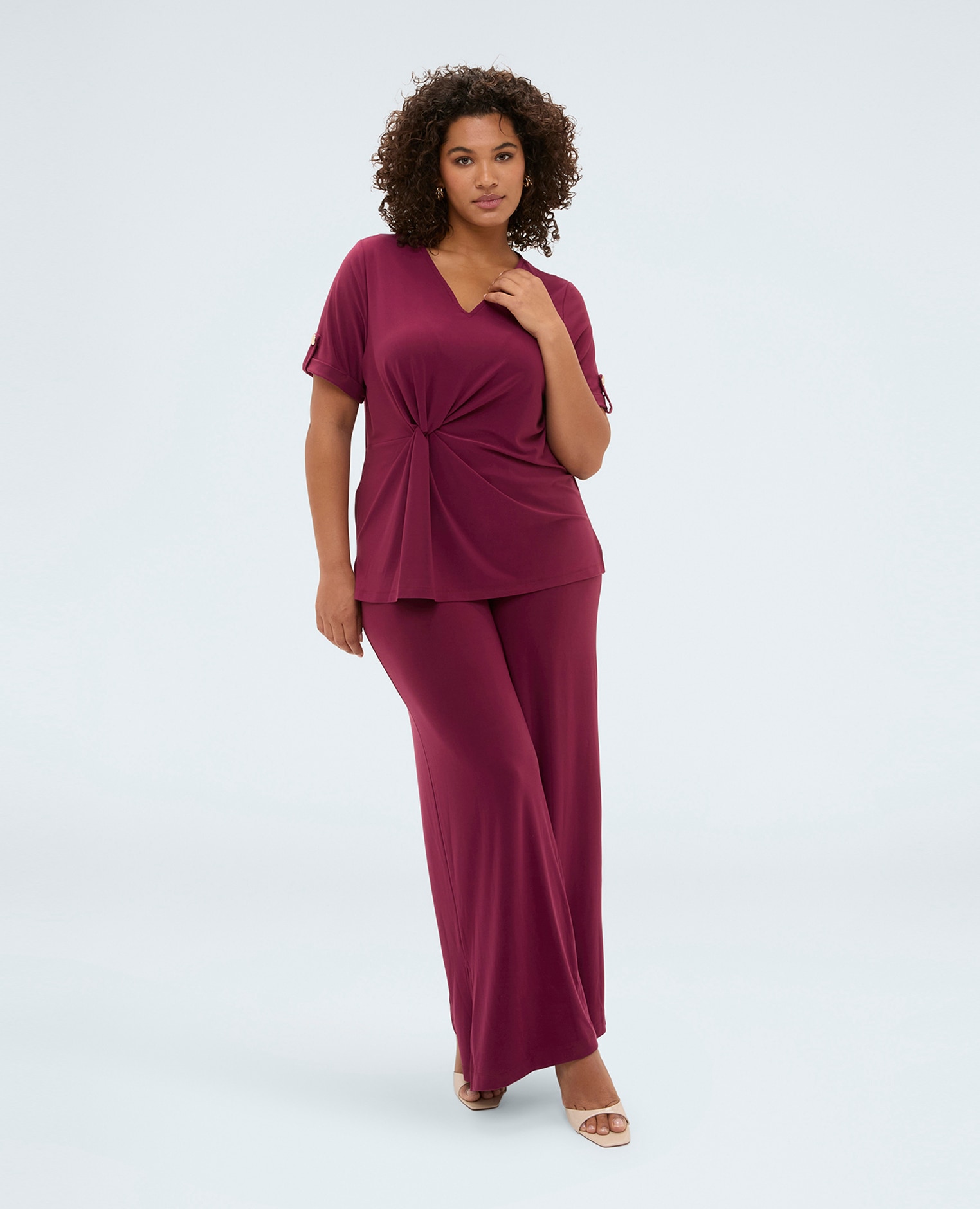 Pantalones de mujer wide leg de punto súper cómodas gracias a la cintura elástica - Fiorella Rubino - Burdeos Burdeos-1