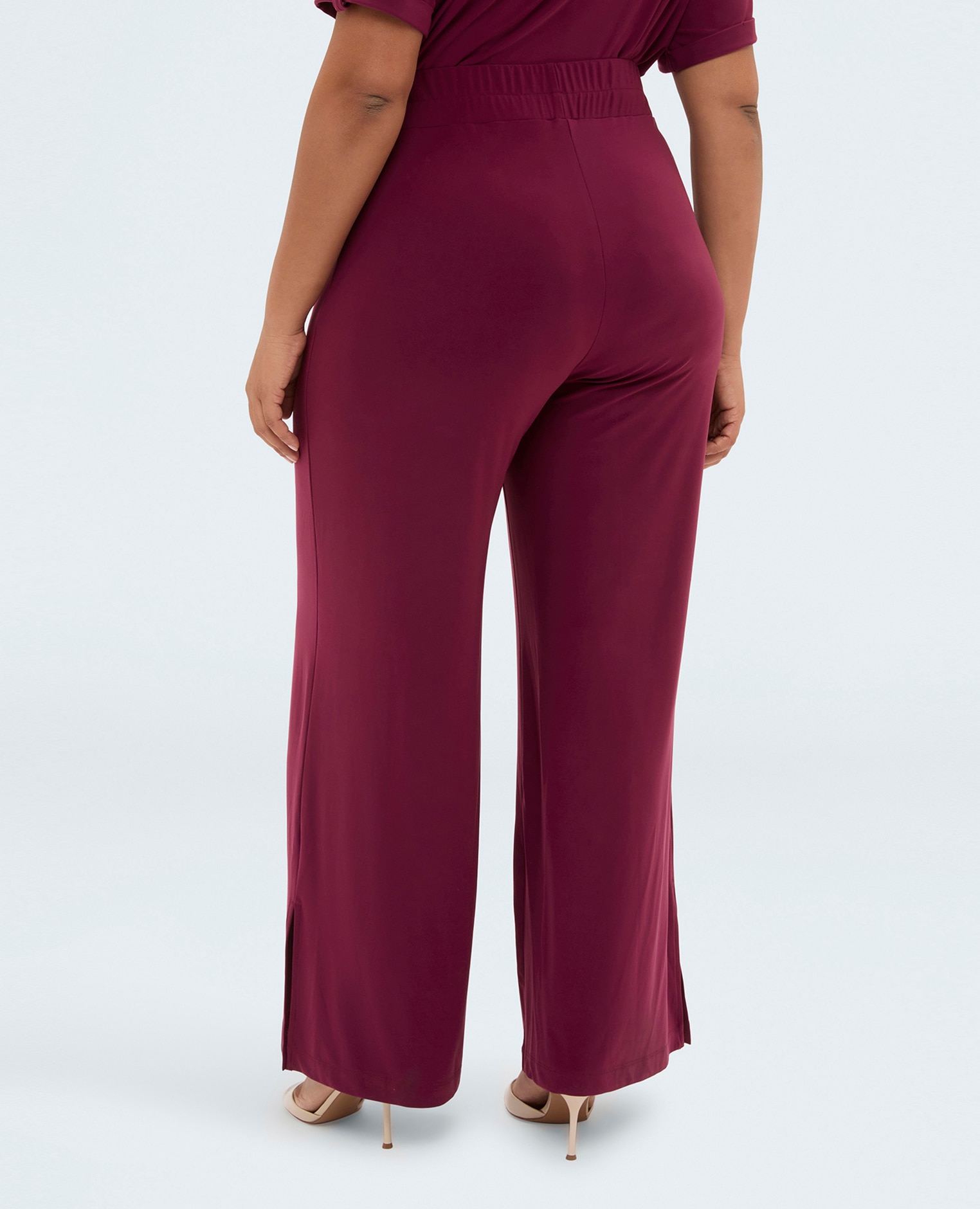 Pantalones de mujer wide leg de punto súper cómodas gracias a la cintura elástica - Fiorella Rubino - Burdeos Burdeos-2