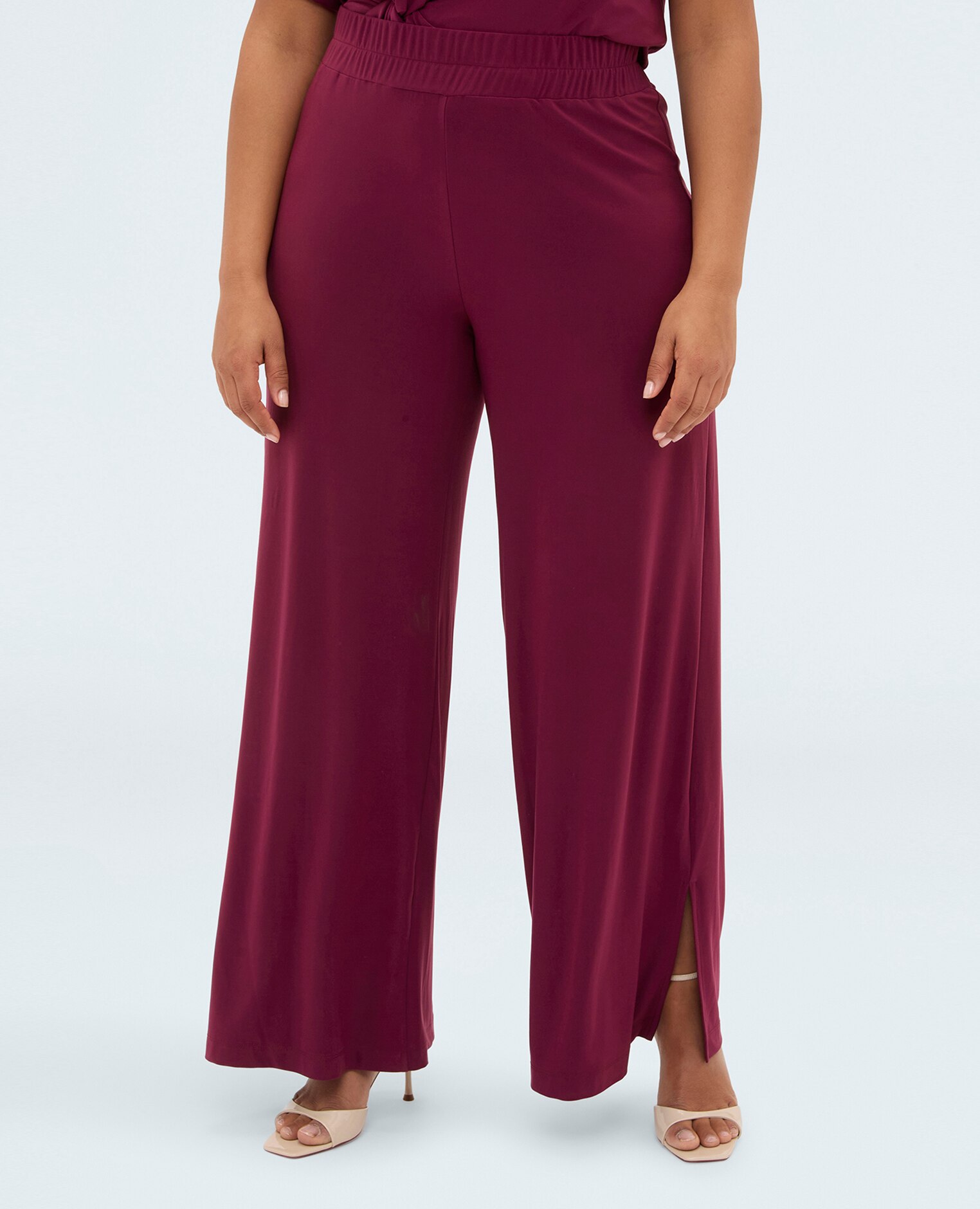 Pantalones de mujer wide leg de punto súper cómodas gracias a la cintura elástica - Fiorella Rubino - Burdeos Burdeos-3