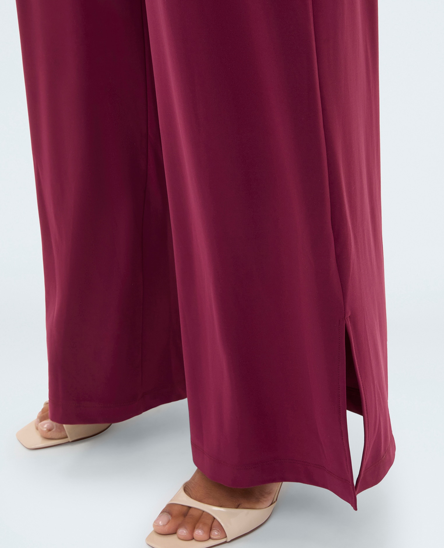 Pantalones de mujer wide leg de punto súper cómodas gracias a la cintura elástica - Fiorella Rubino - Burdeos Burdeos-4