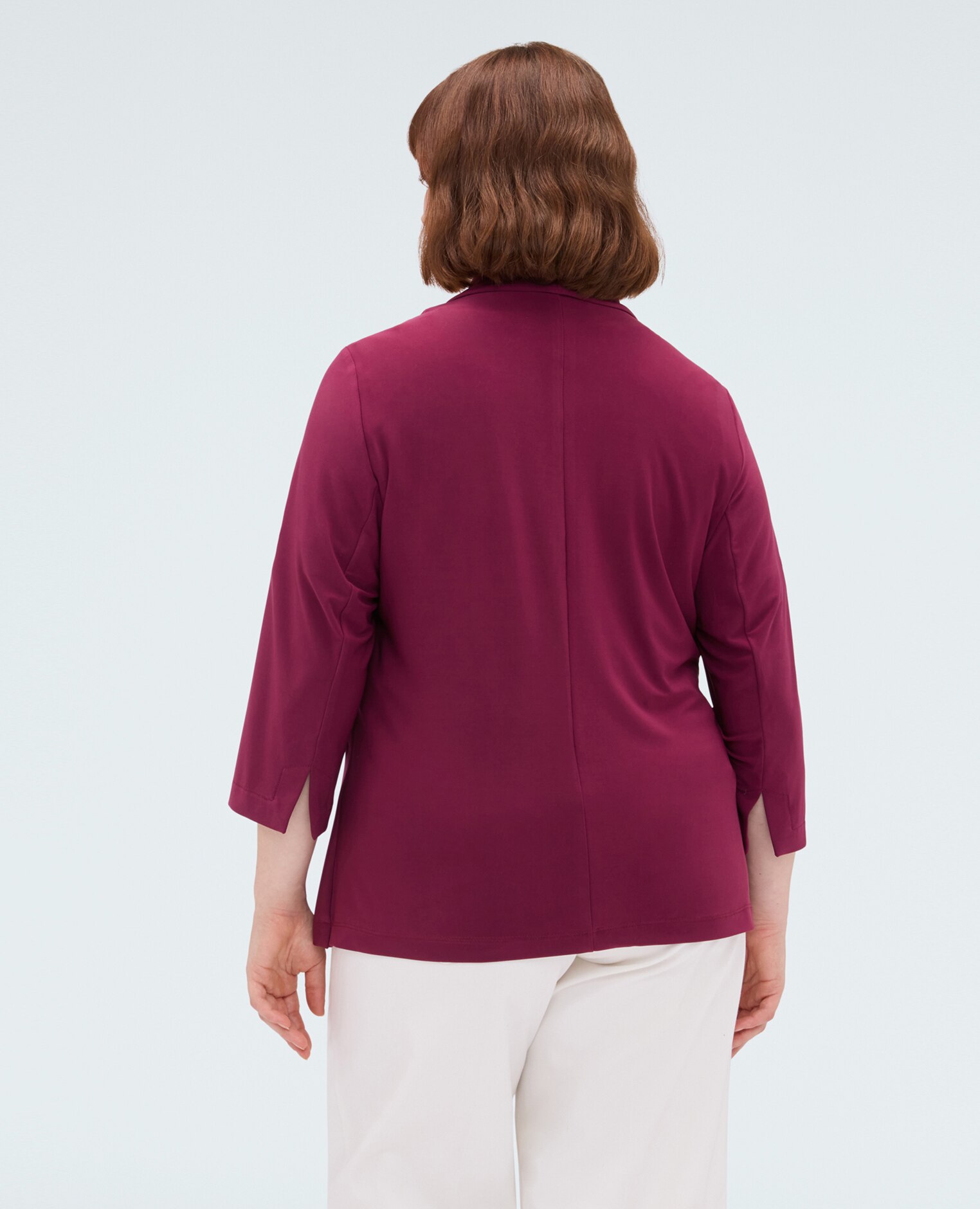 Blazer de mujer de punto con mangas de tres cuartos cierre de un solo pecho con botón decorativo dorado - Fiorella Rubino - Burdeos Burdeos-2