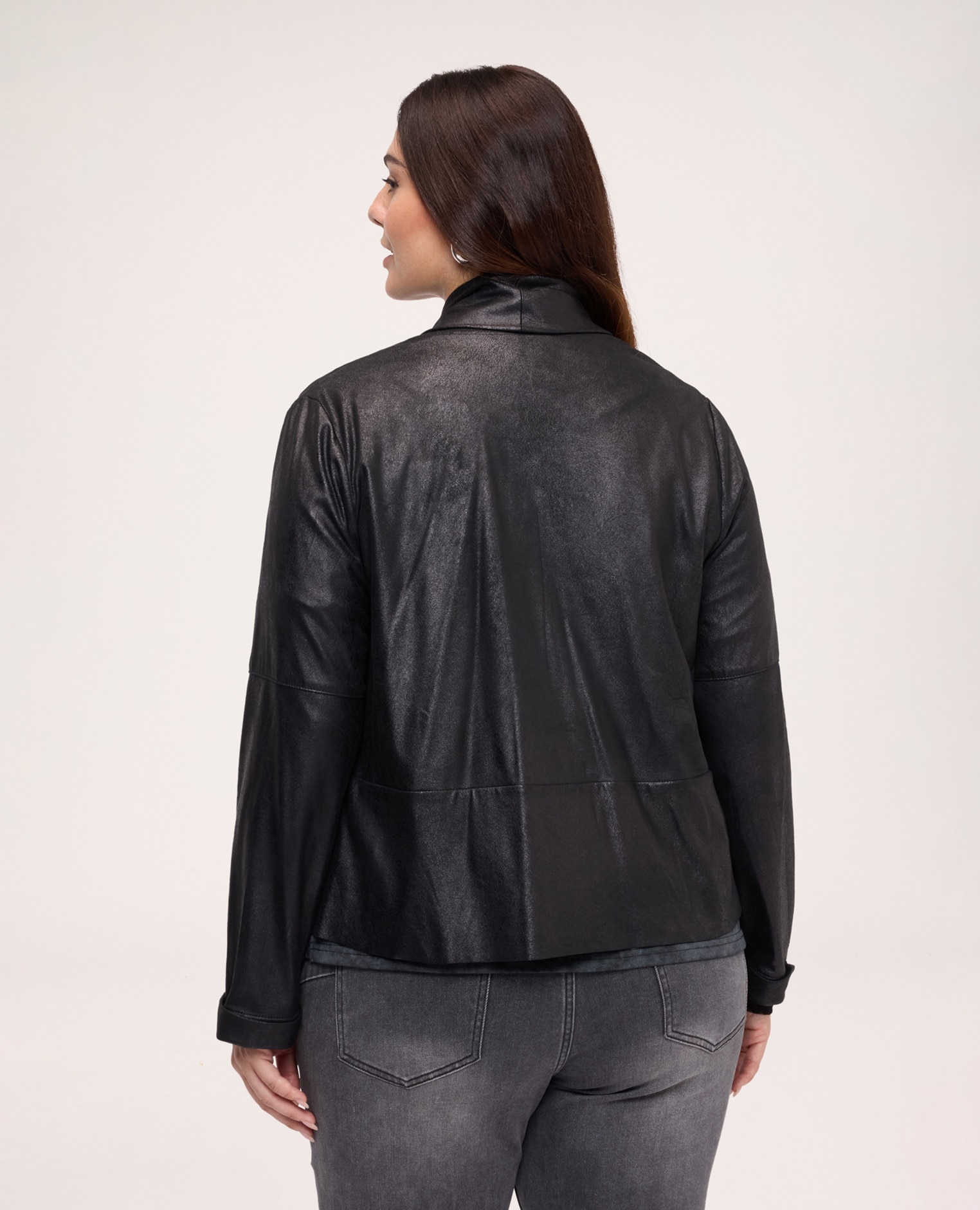 Chaqueta de mujer soft touch con cuello chal cierre de cremallera asimétrico - Fiorella Rubino - Negro Negro-2