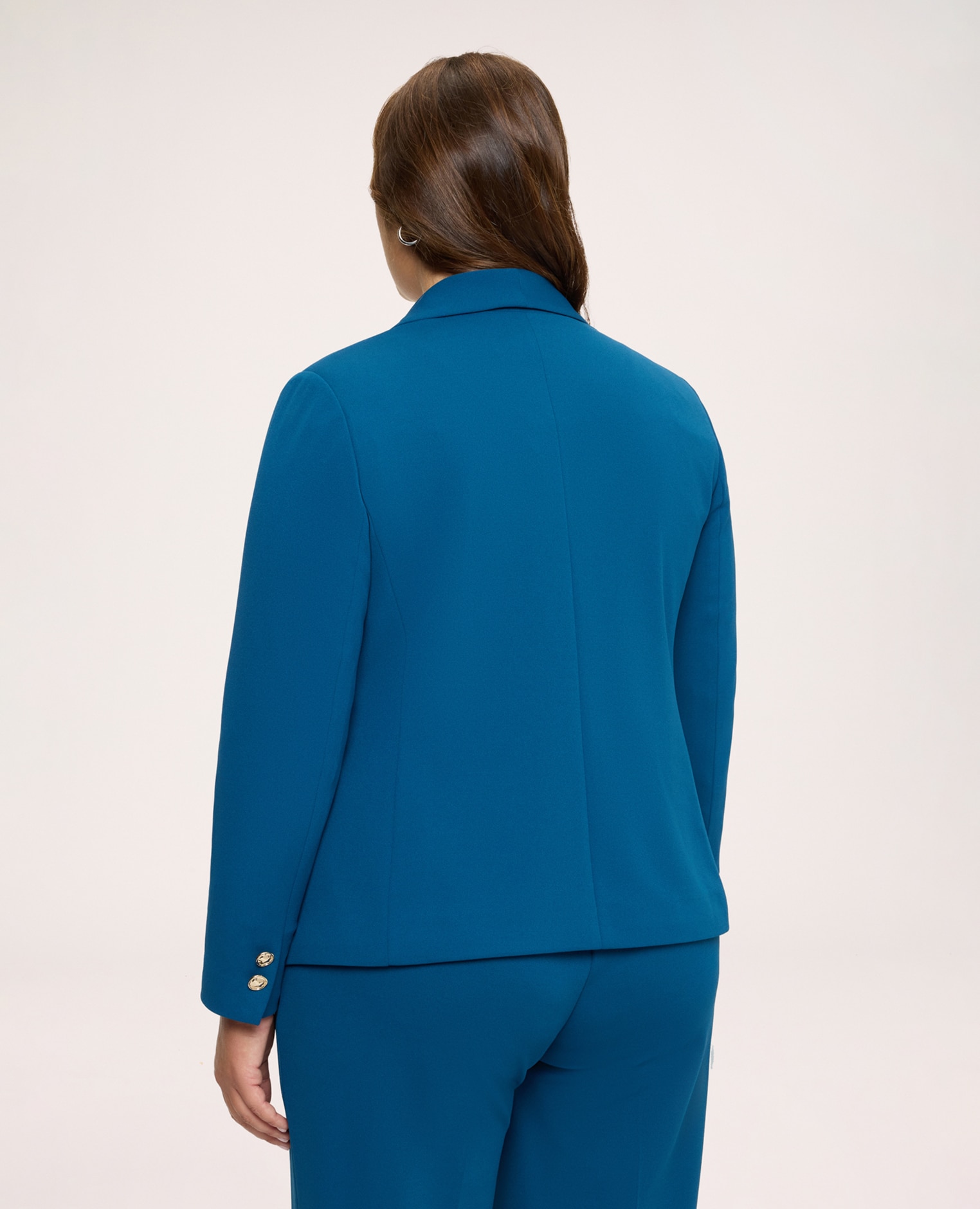 Blazer de mujer corto en tejido elástico corte corto que la hace cómoda y versátil - Fiorella Rubino - Turquesa Turquesa-2