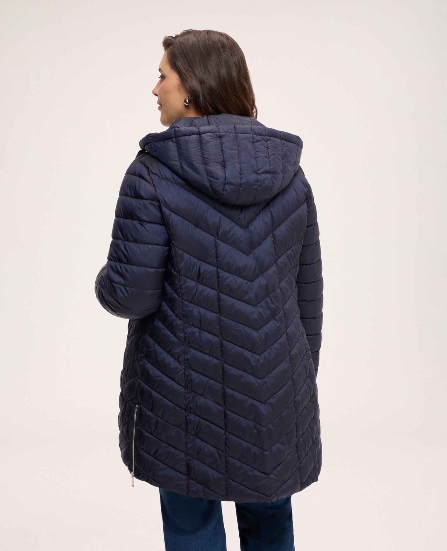 Plumífero de mujer lightweight largo con acolchado en chevron bolsillos laterales con cremallera y cremallera en la parte inferior - Fiorella Rubino - Azul Azul-2