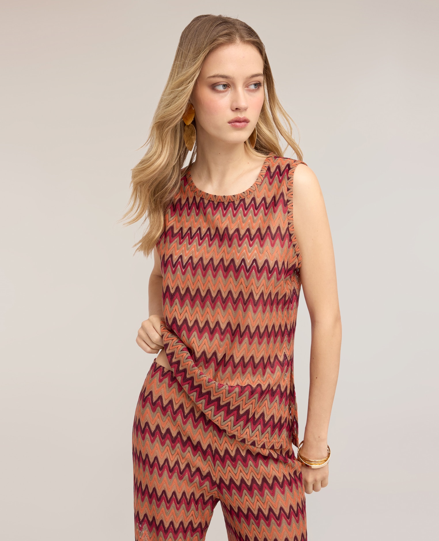 Top de mujer de punto con estampado chevron ajuste regular - Motivi - Naranja Naranja-1