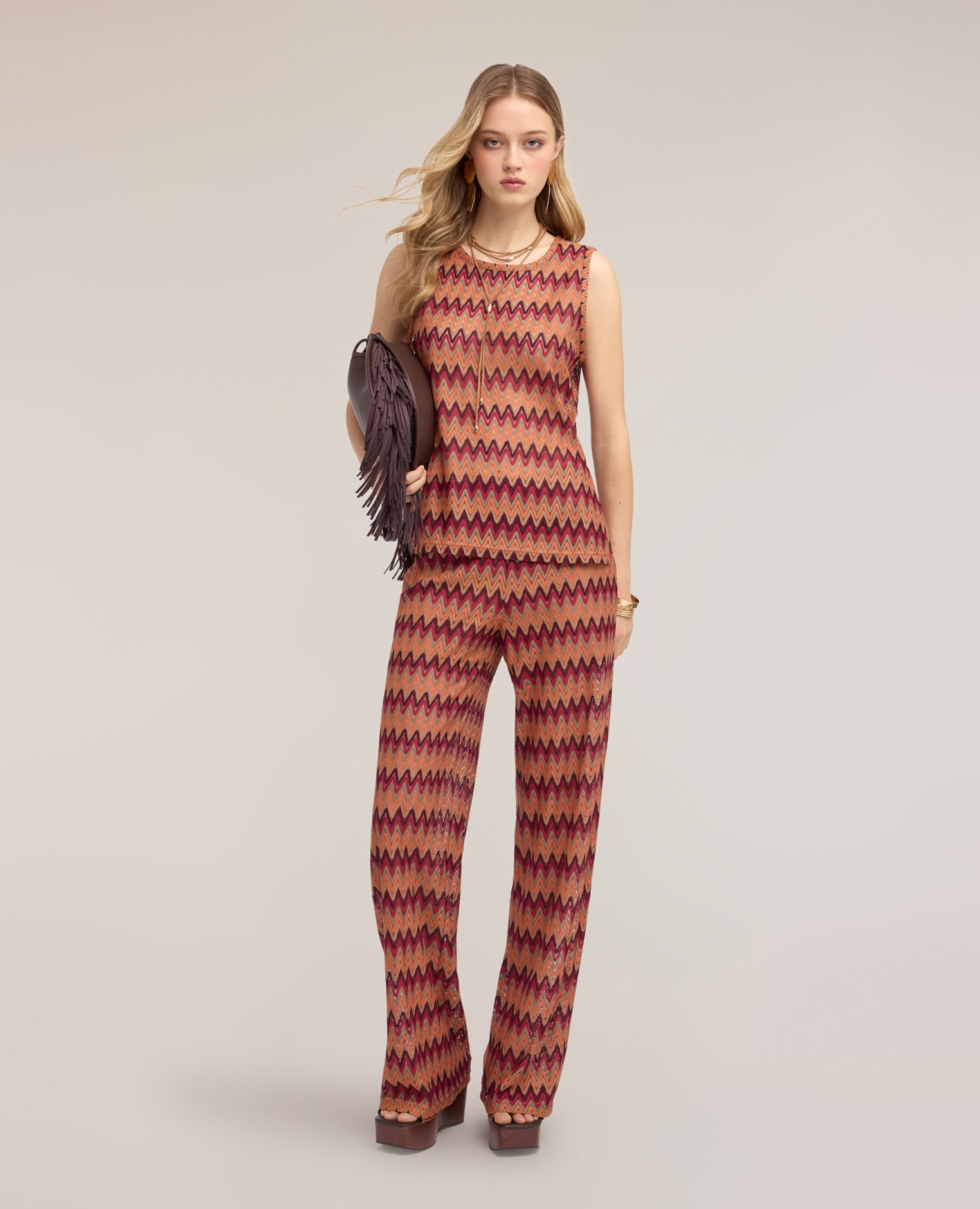 Top de mujer de punto con estampado chevron ajuste regular - Motivi - Naranja Naranja-3