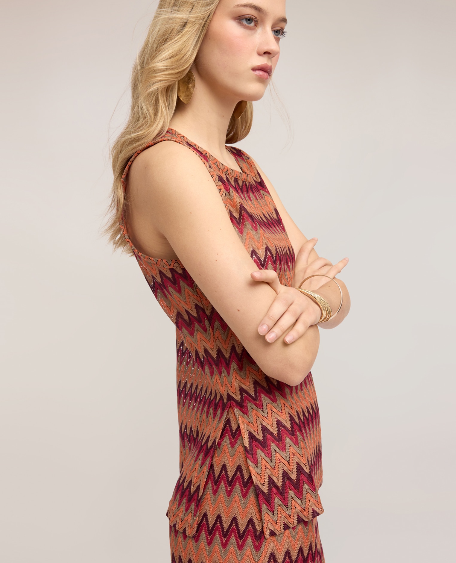 Top de mujer de punto con estampado chevron ajuste regular - Motivi - Naranja Naranja-4