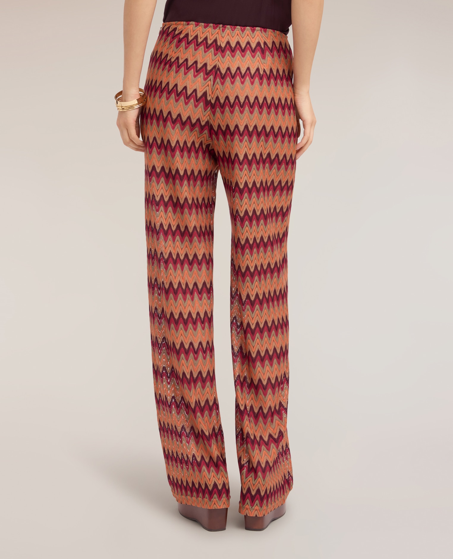 Pantalones de mujer palazzo de punto chevron ajuste ancho - Motivi - Naranja Naranja-2