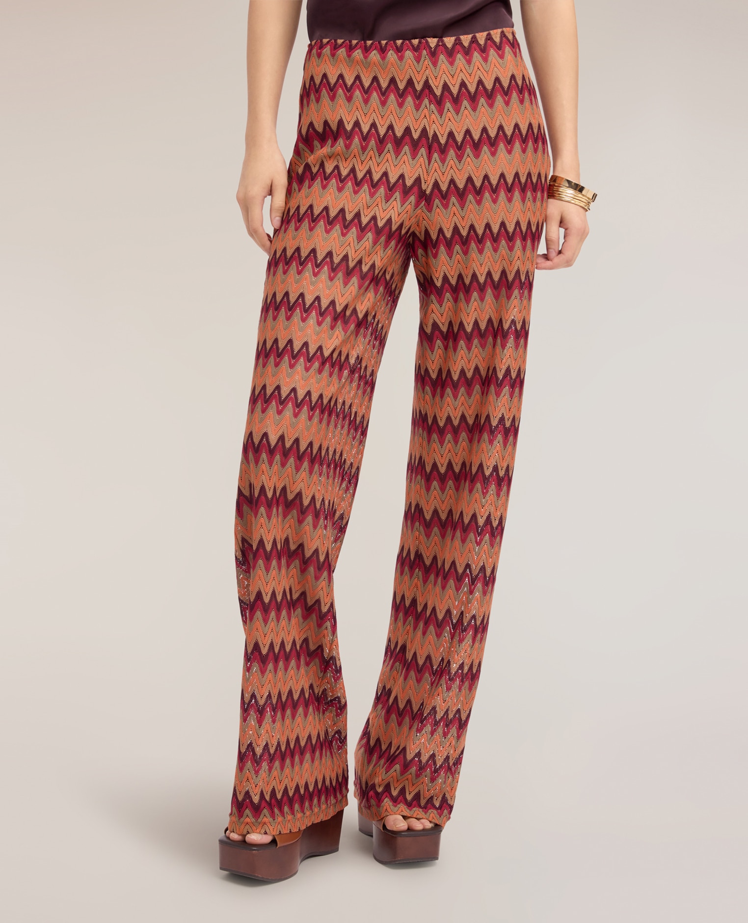 Pantalones de mujer palazzo de punto chevron ajuste ancho - Motivi - Naranja Naranja-3