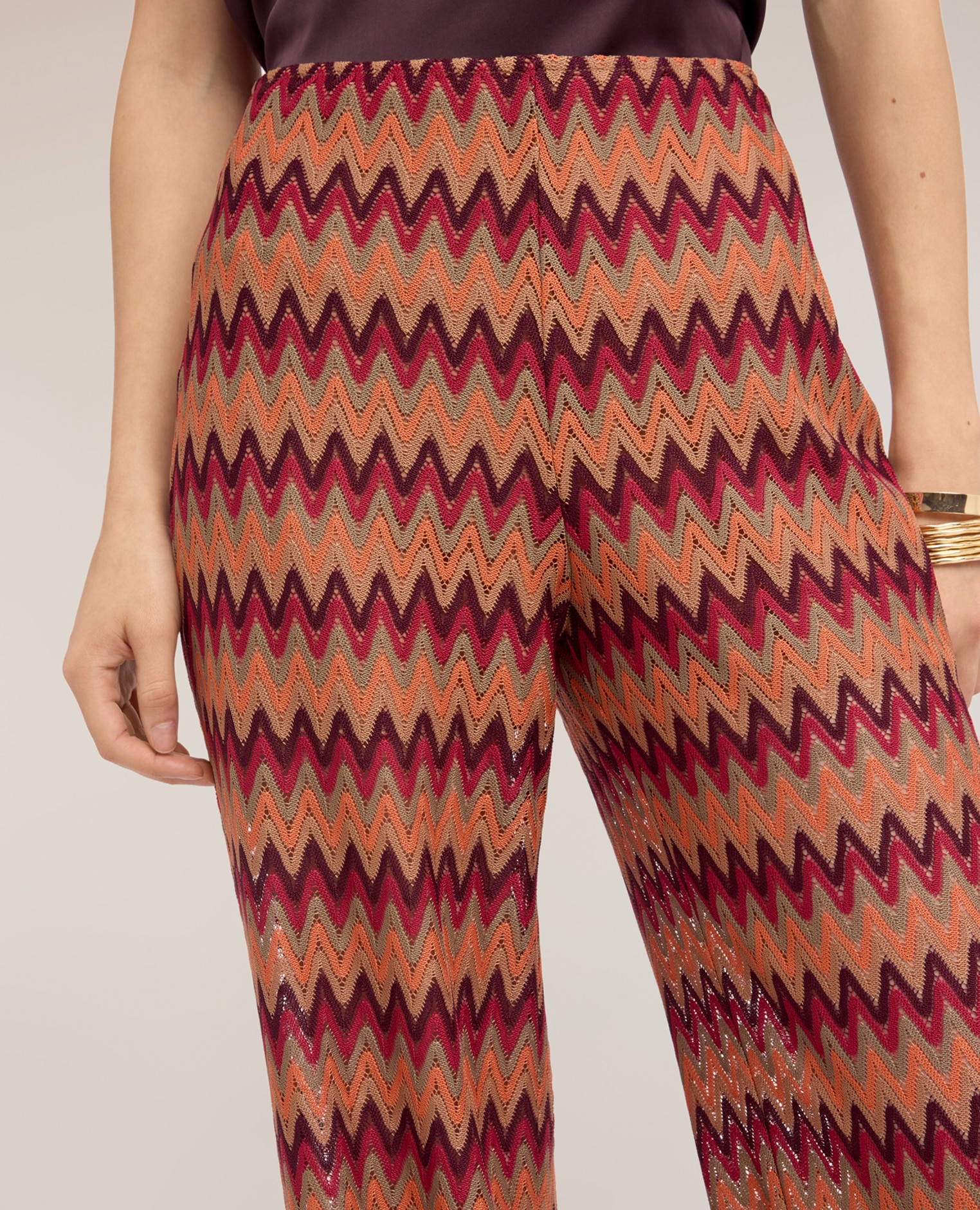 Pantalones de mujer palazzo de punto chevron ajuste ancho - Motivi - Naranja Naranja-4