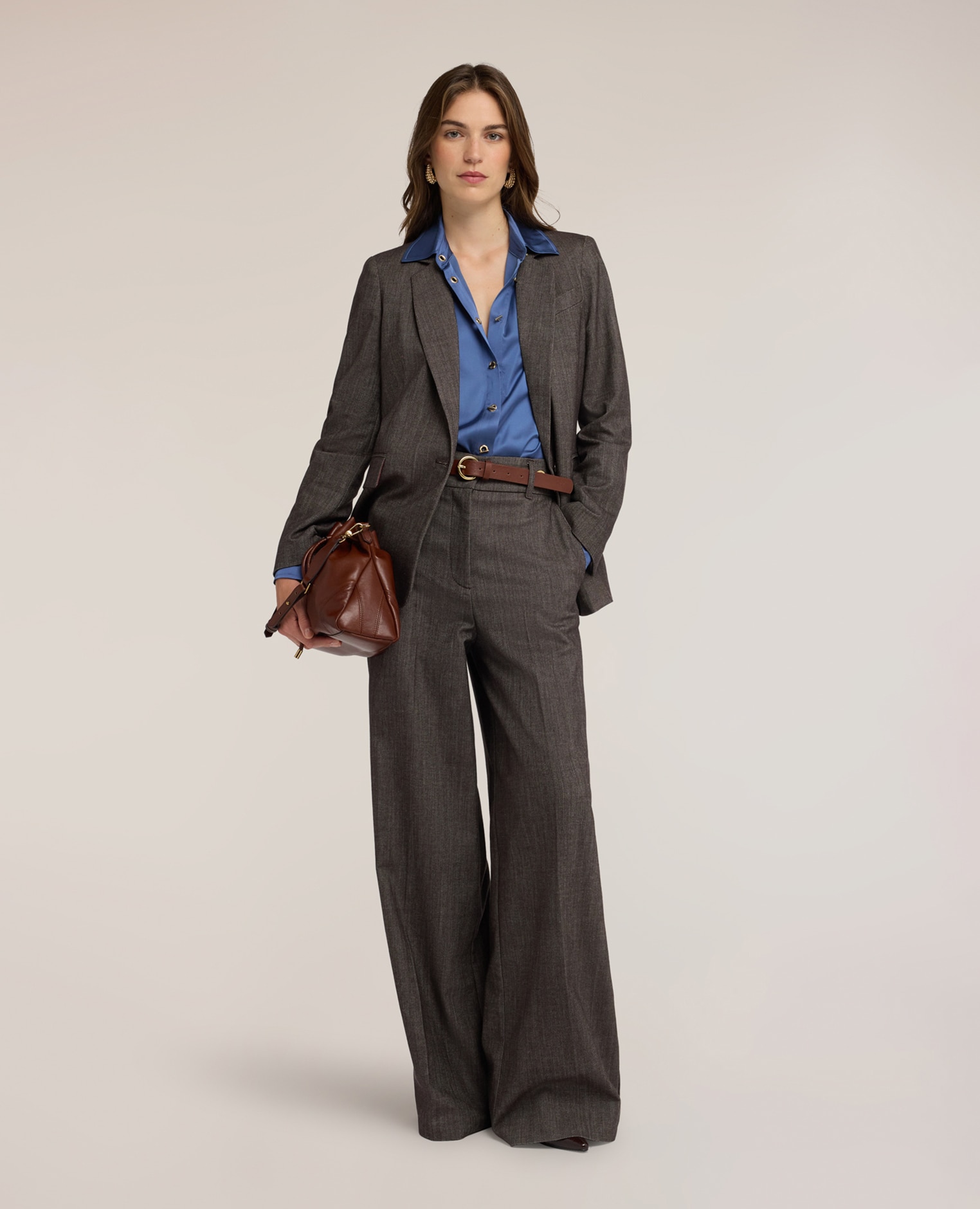 Blazer de mujer teñido en hilo mezcla de algodón longitud media ajuste regular - Motivi - Gris Gris-3