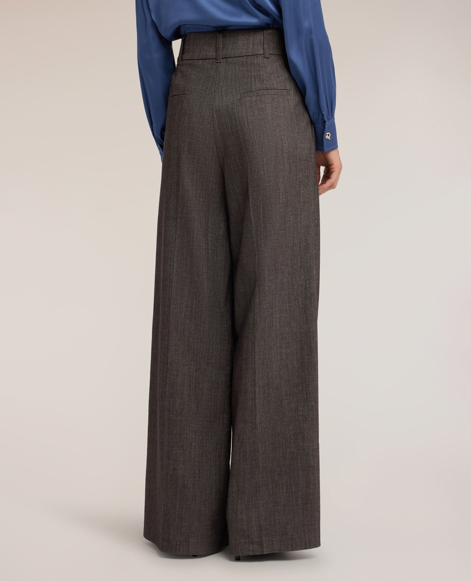 Pantalones de mujer palazzo teñidos en hilo ajuste regular talle alto - Motivi - Gris Gris-2
