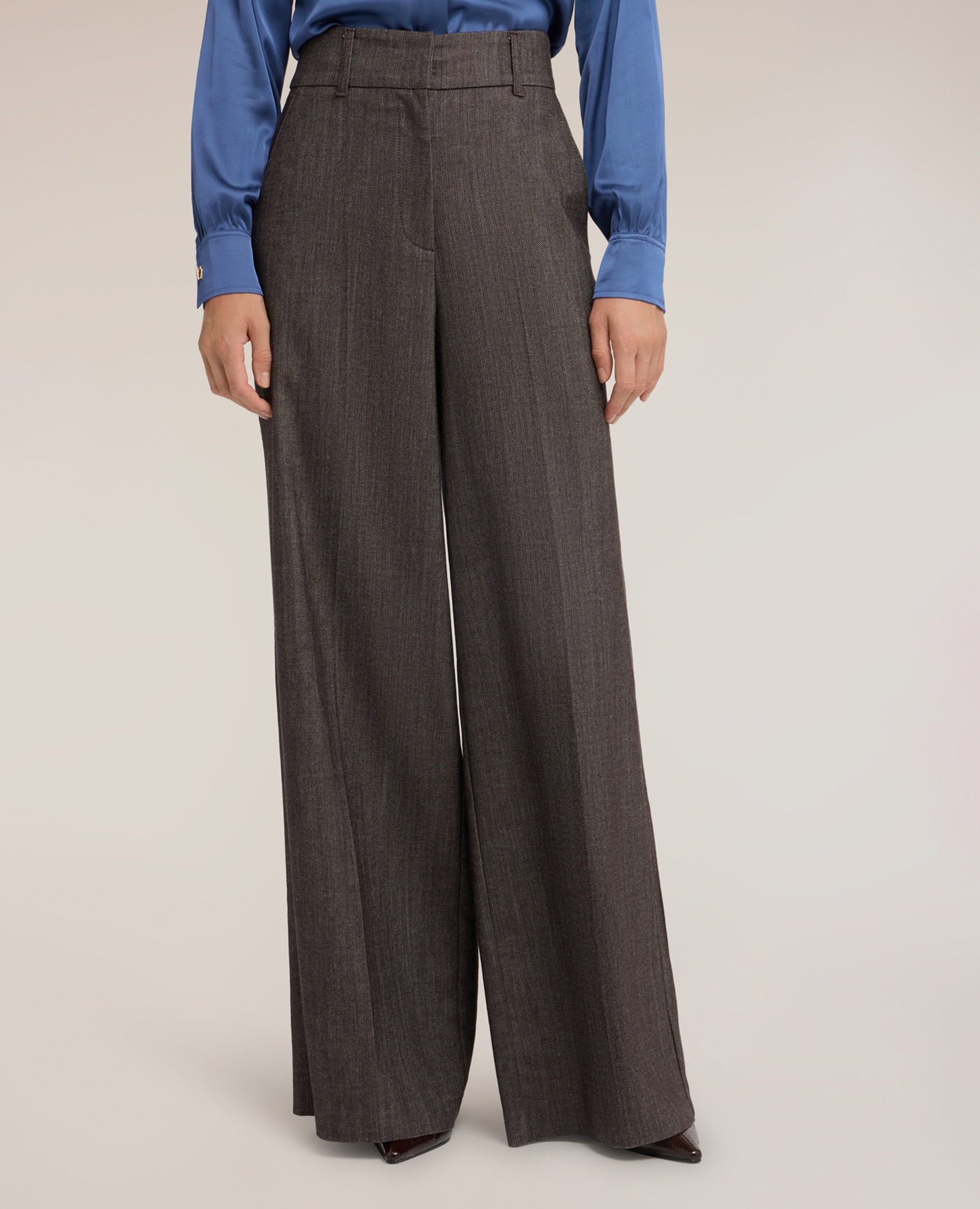 Pantalones de mujer palazzo teñidos en hilo ajuste regular talle alto - Motivi - Gris Gris-3