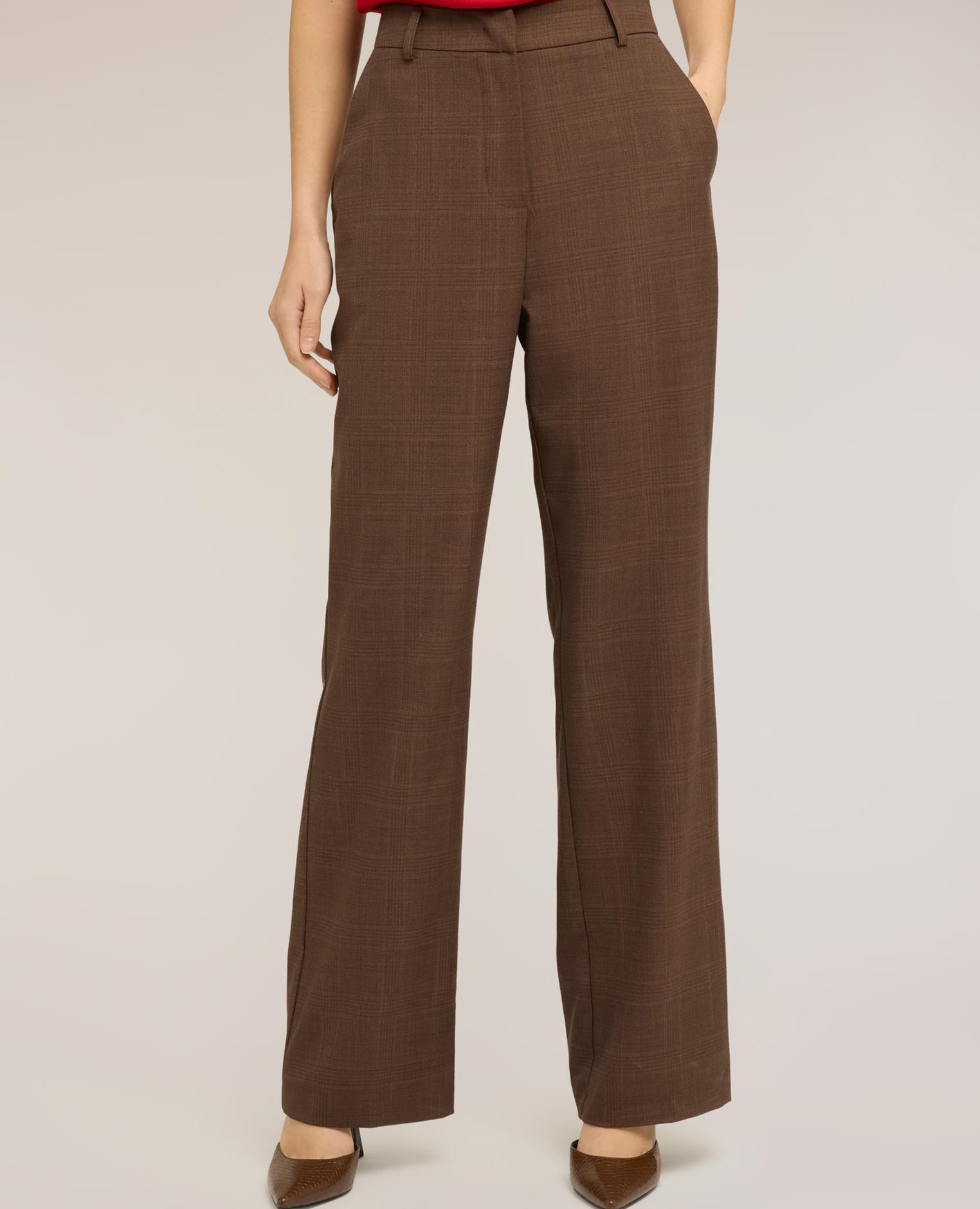 Motivi - Pantalones de mujer palazzo de poliviscosa con estampado de cuadros ajuste recto apertura frontal con corchete y cremallera.