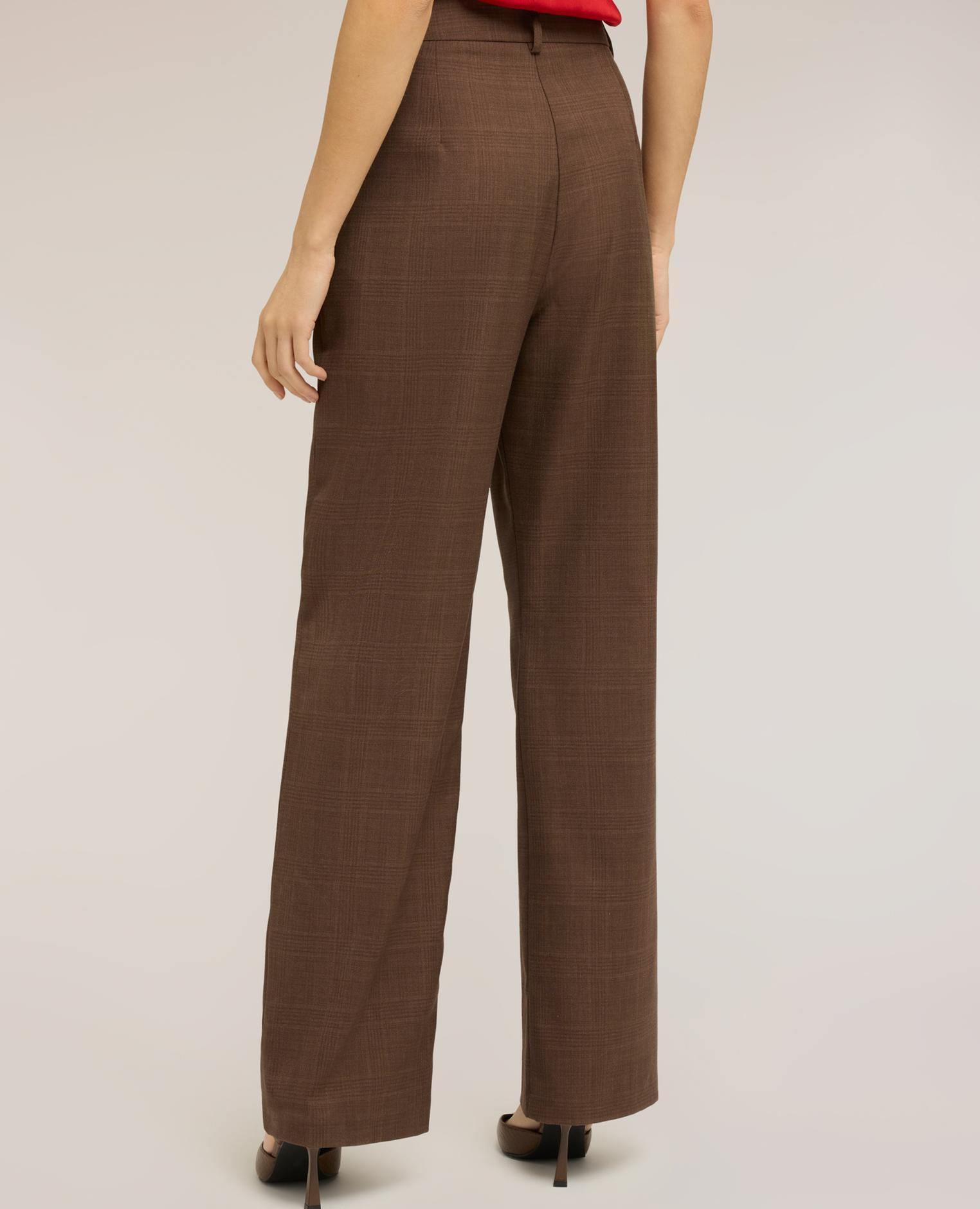 Pantalones de mujer palazzo de poliviscosa con estampado de cuadros ajuste recto apertura frontal con corchete y cremallera - Motivi - Marrón Marrón-2