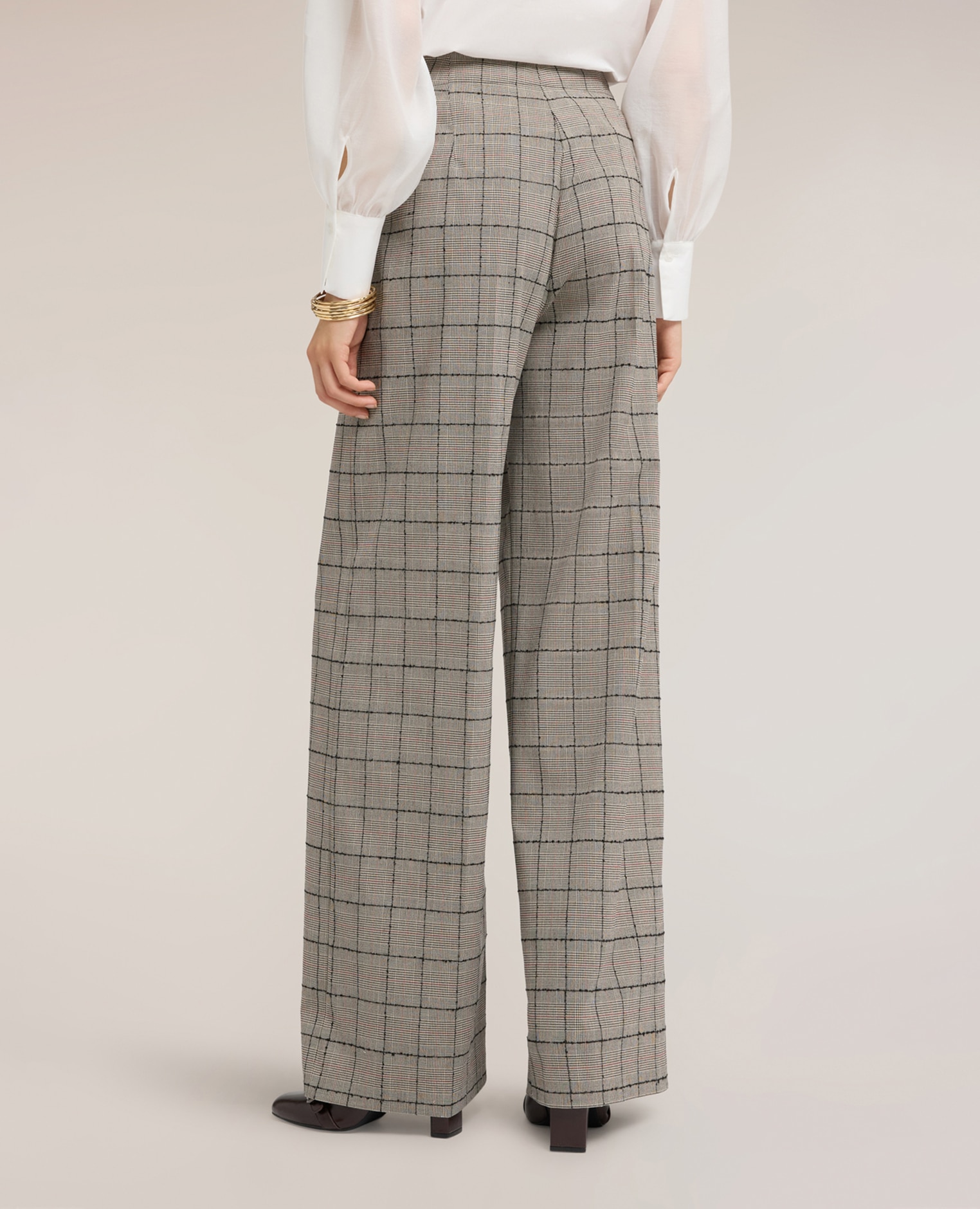 Pantalones de mujer palazzo estampado príncipe de gales ajuste regular cierre frontal oculto con cremallera - Motivi - Gris Gris-2