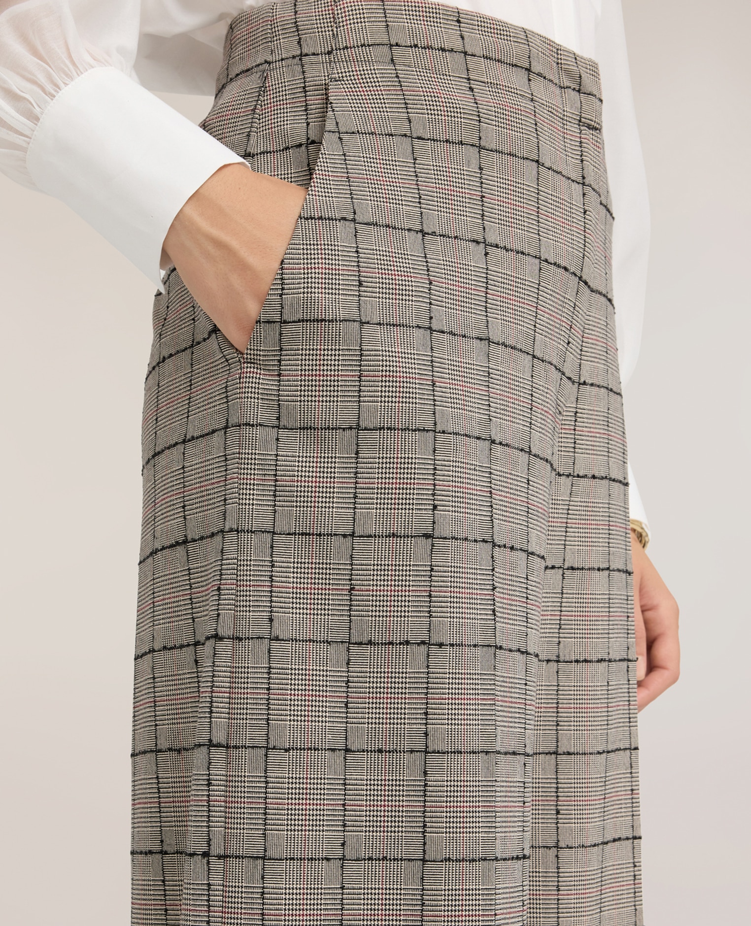 Pantalones de mujer palazzo estampado príncipe de gales ajuste regular cierre frontal oculto con cremallera - Motivi - Gris Gris-4