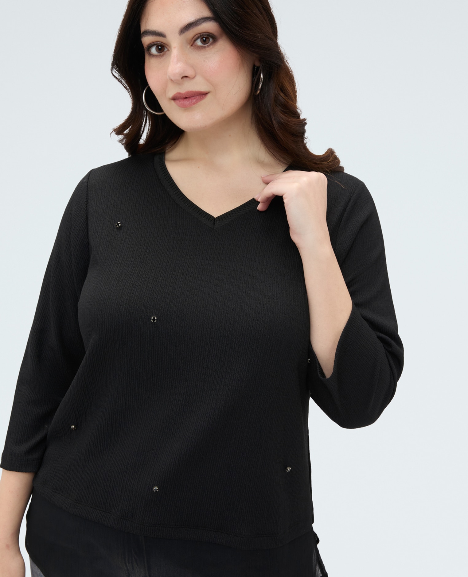 Camiseta de mujer de jersey con aplicaciones aplicaciones luminosas decorativas distribuidas en la parte delantera - Fiorella Rubino - Negro Negro-4