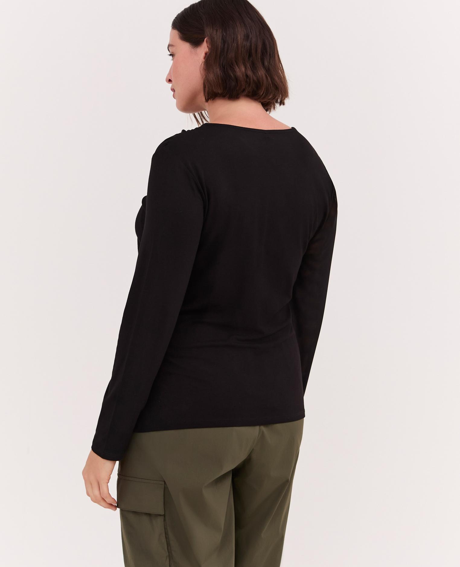 Camiseta de mujer con inserto de tul insertos semitransparentes en el escote en los hombros - Fiorella Rubino - Negro Negro-2