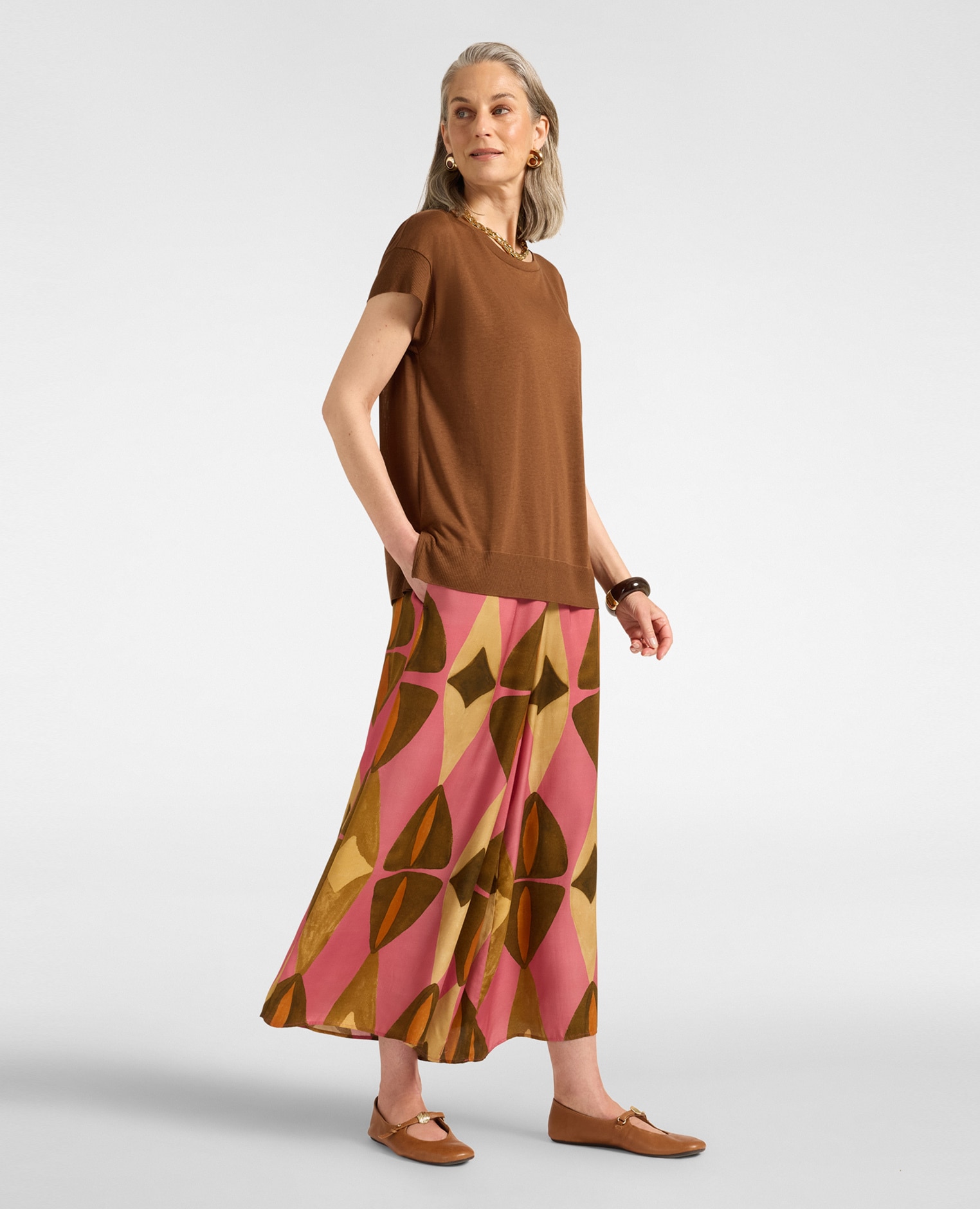 Camiseta de mujer con bordes acanalados ajuste regular - Elena Miró - Marrón Marrón-3