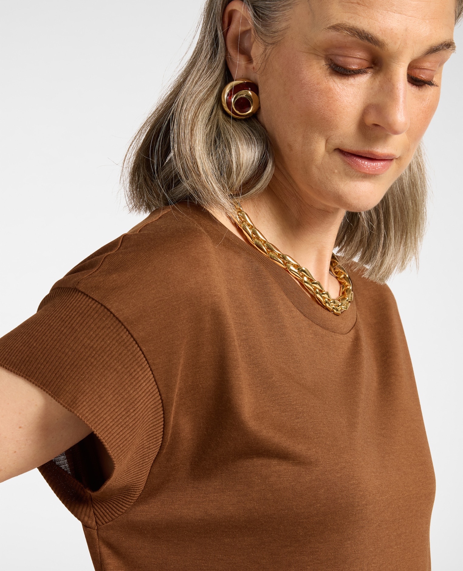 Camiseta de mujer con bordes acanalados ajuste regular - Elena Miró - Marrón Marrón-4