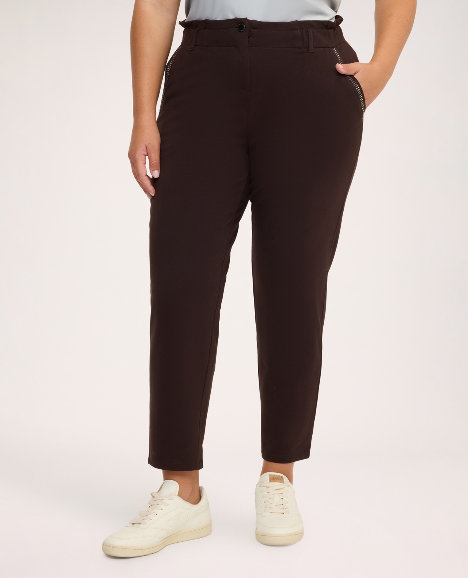 Pantalones de mujer balloon en felpa de algodón ajuste y diseño para el máximo confort - Fiorella Rubino - Marrón Marrón-3